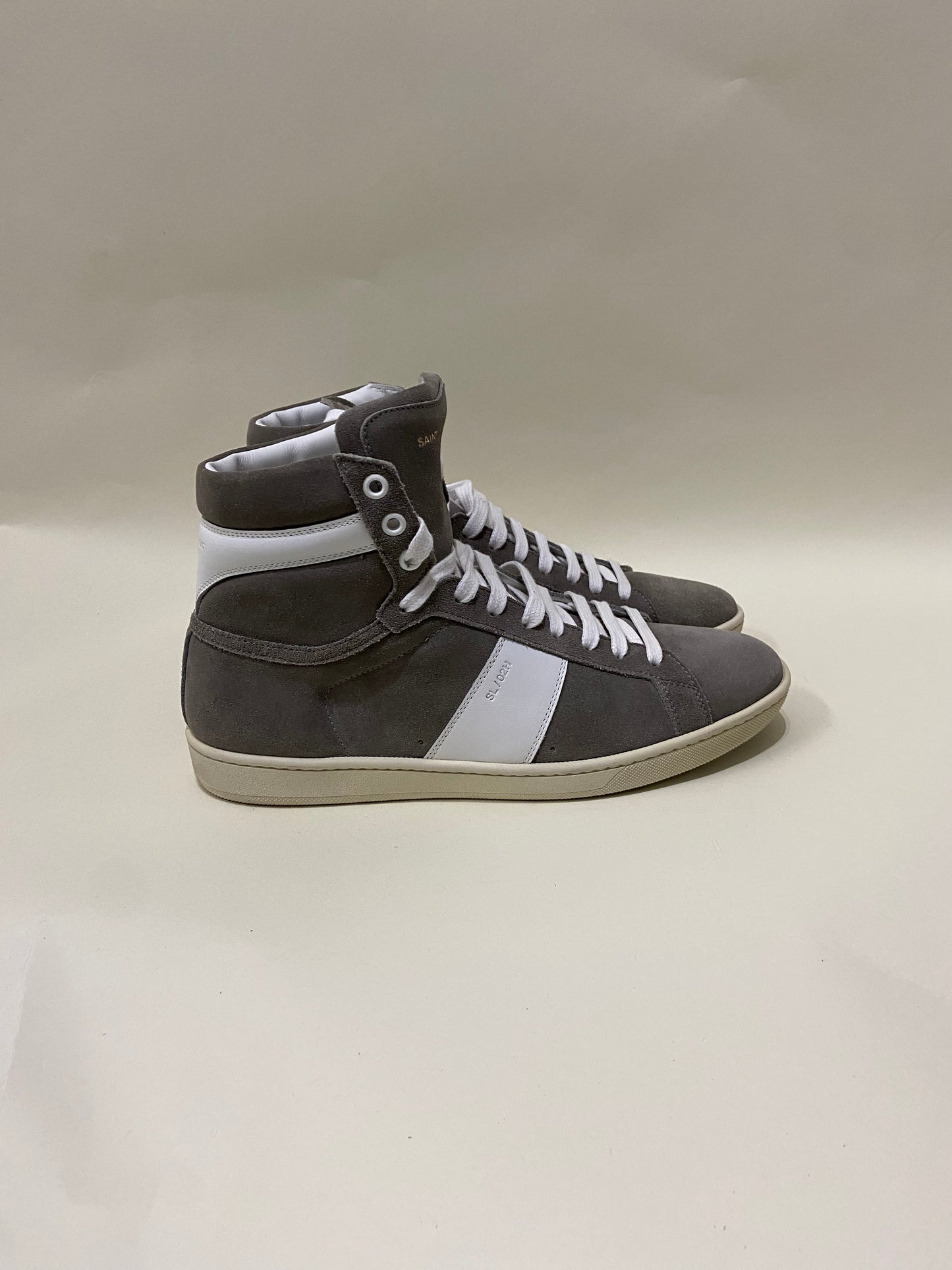 Saint Laurent Grey & White Suede SL-02H High Top Sneakers 8 M / 9.5 W
