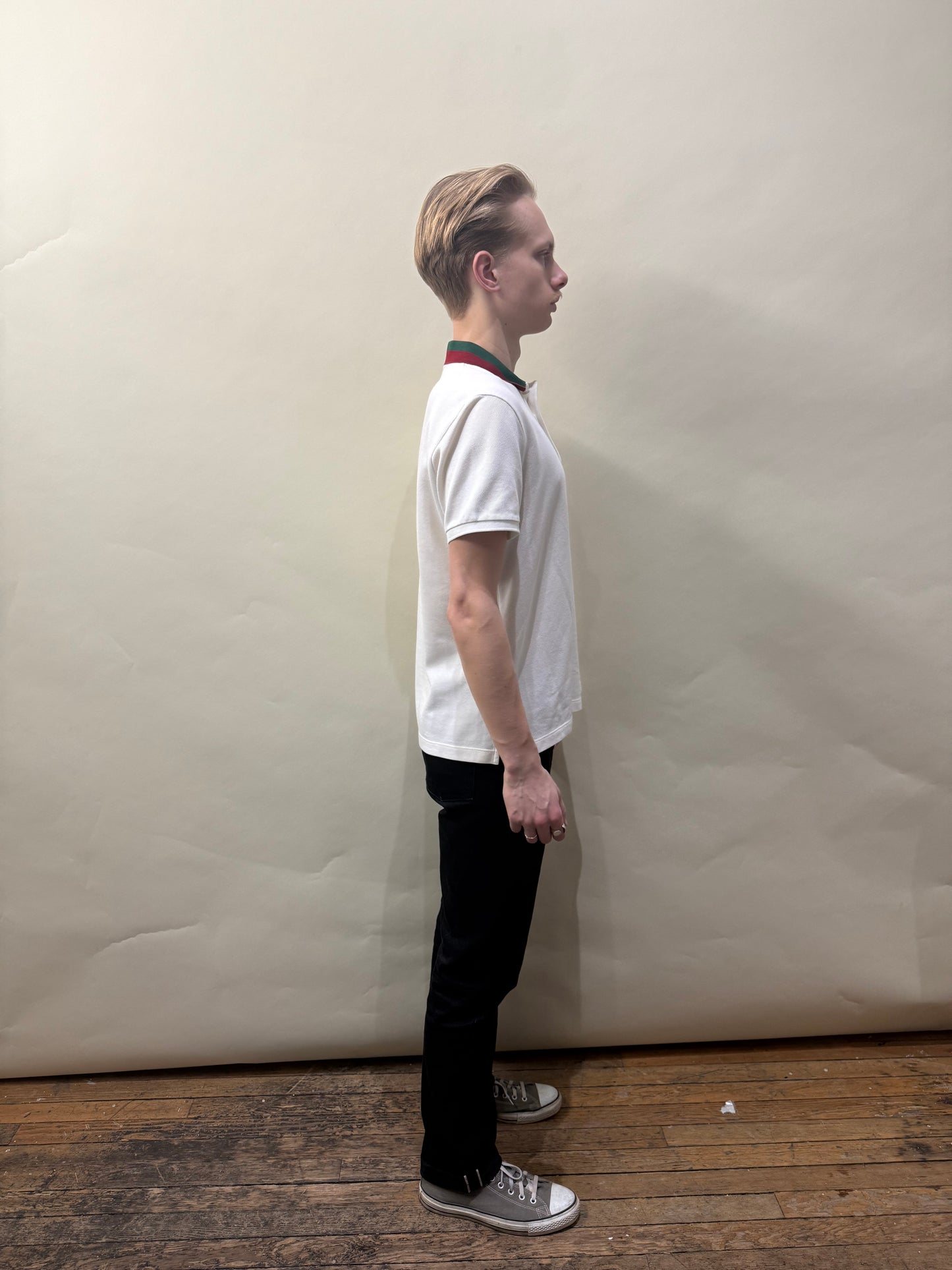 Gucci White Cotton Pique Web Collar SS Polo Shirt Large - L