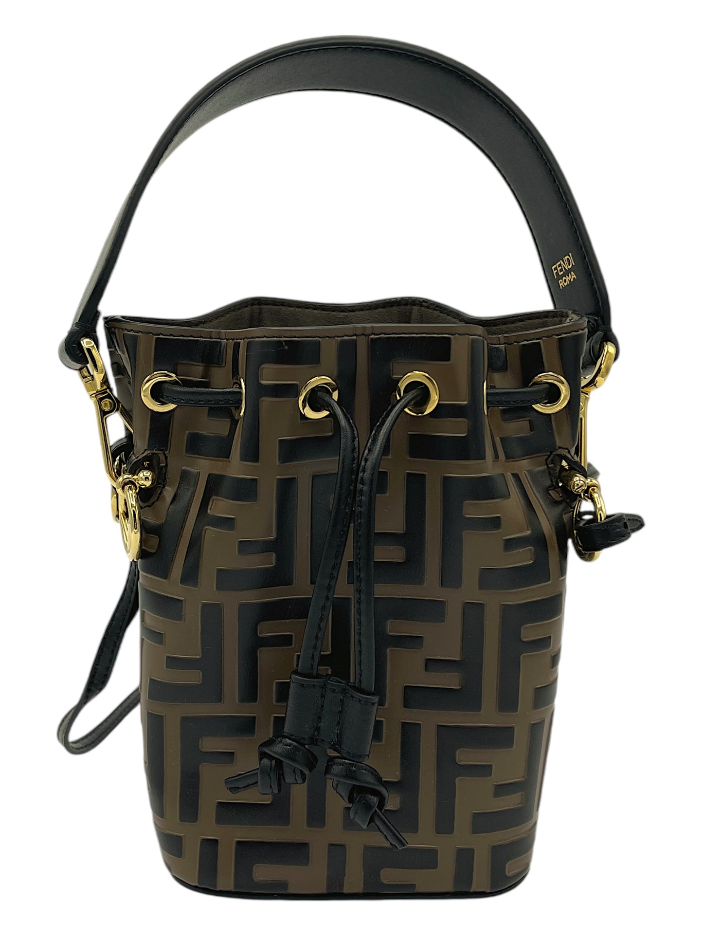 Fendi Brown & Black Leather Monogram Mon Tresor Bucket Bag