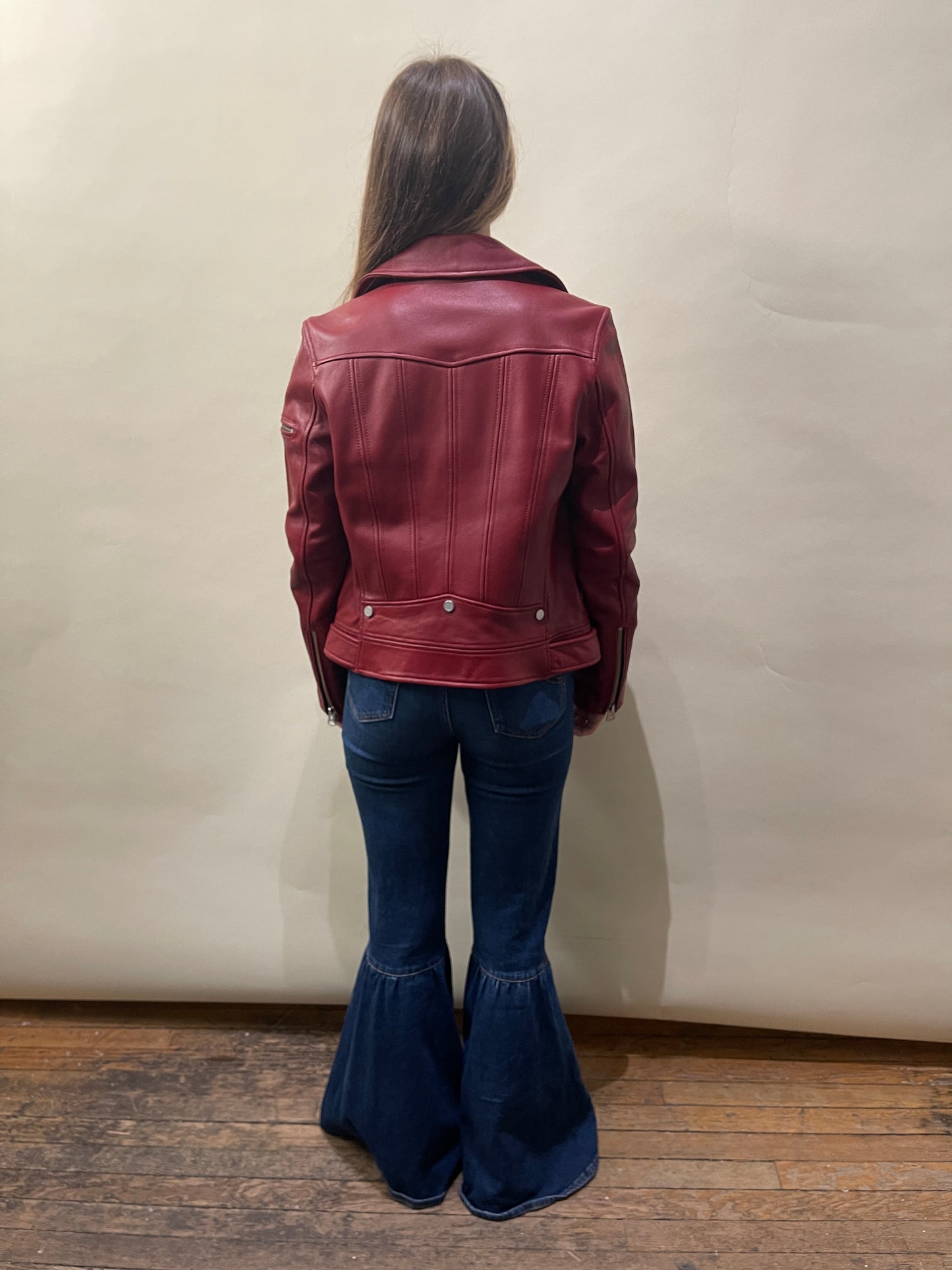 7 For All Mankind Red Leather Moto Jacket Medium - M