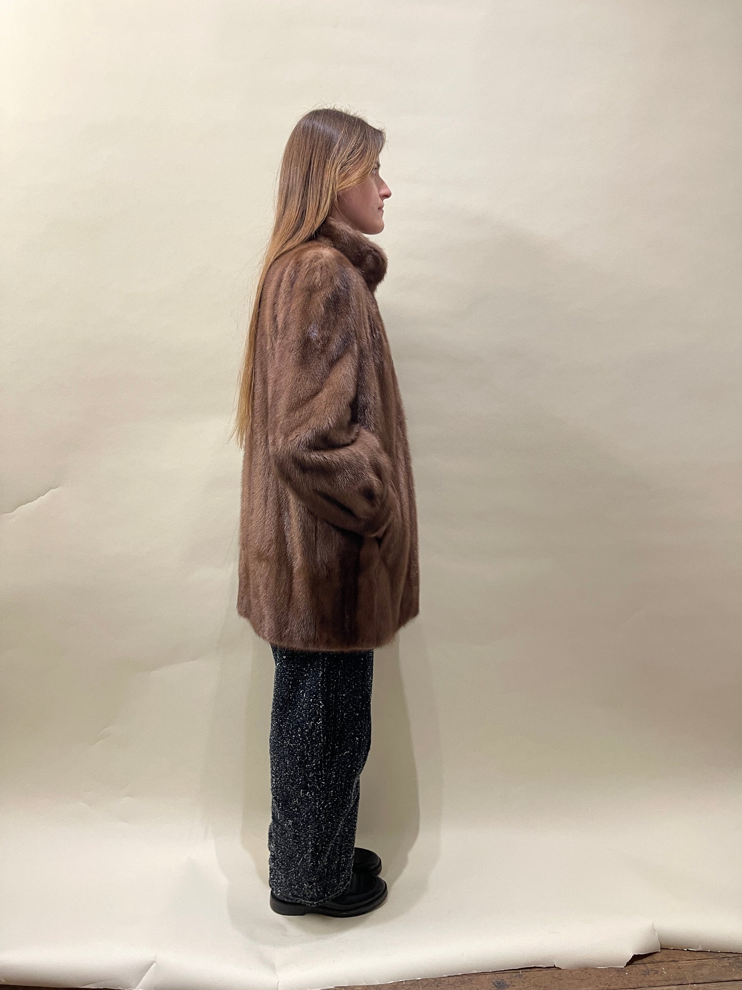 Saga Mink Caramel Mink Fur Stand Collar Jacket Medium - M