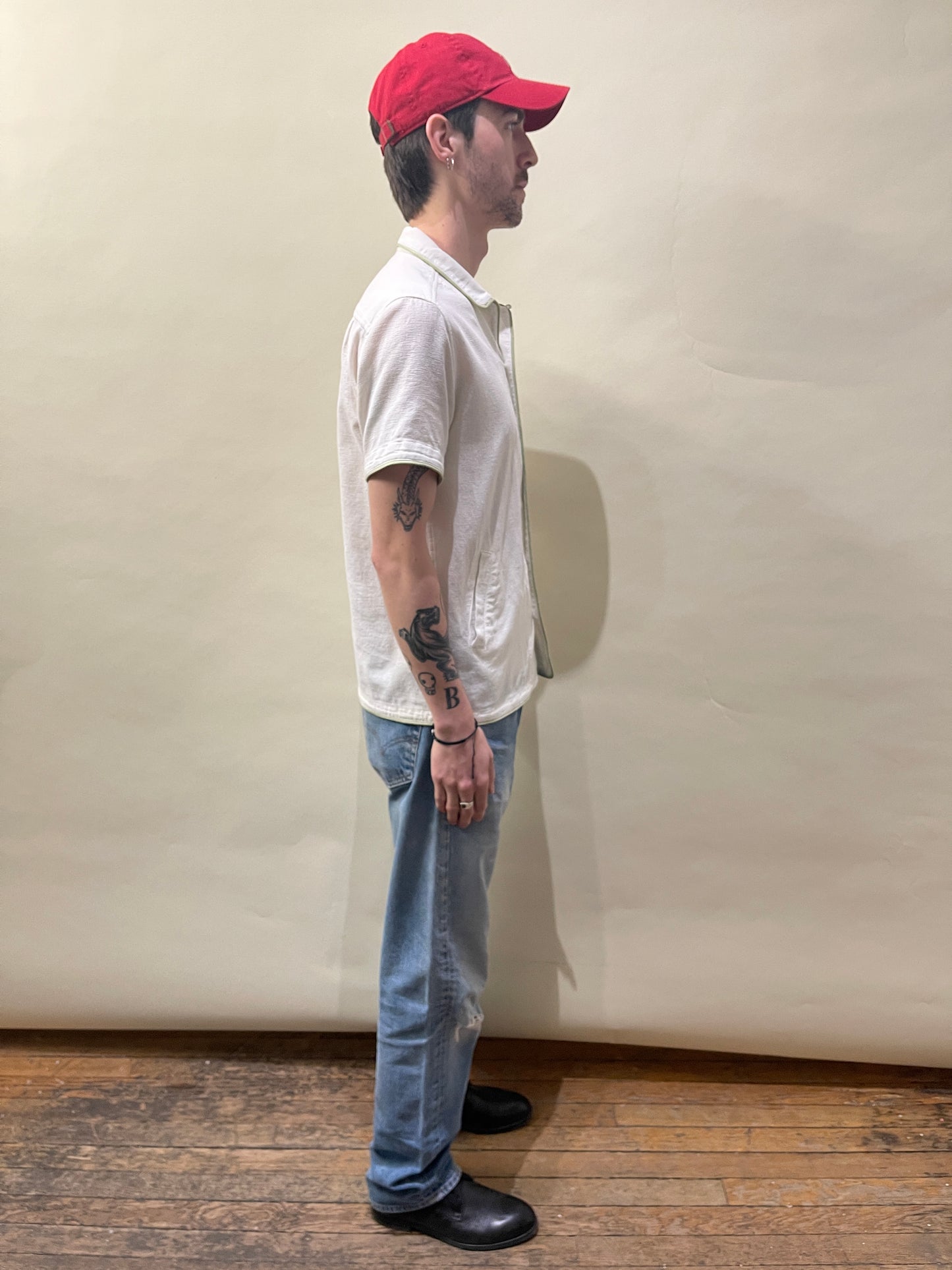 You Must Create Off White Textured Cotton Piped Camp Shirt Small - S