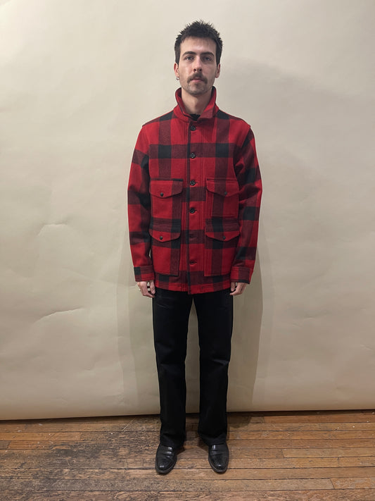 Filson Red & Black Buffalo Check Wool Mackinaw Cruiser Jacket Medium - M