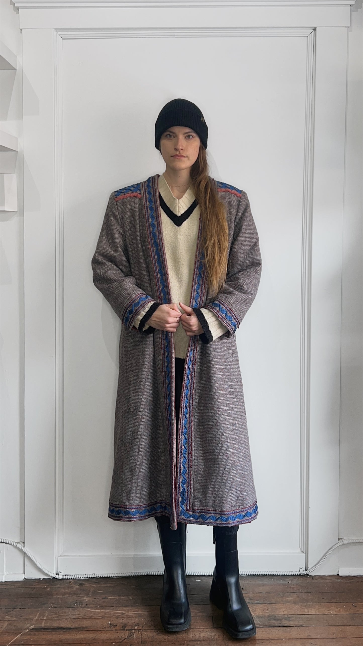 Irene Anderson Multicolour Wool Kimono Style Overcoat Medium