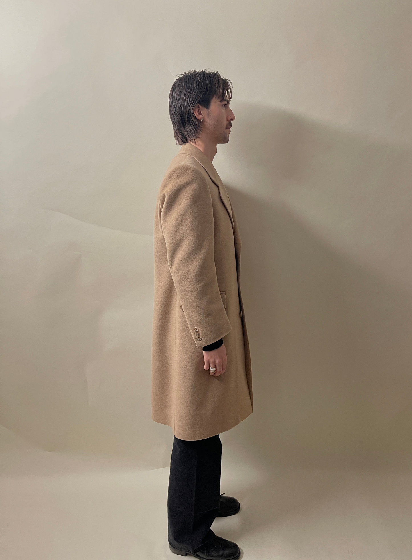 Duncan Craig Camel Wool Cashmere Mid Length Overcoat 38