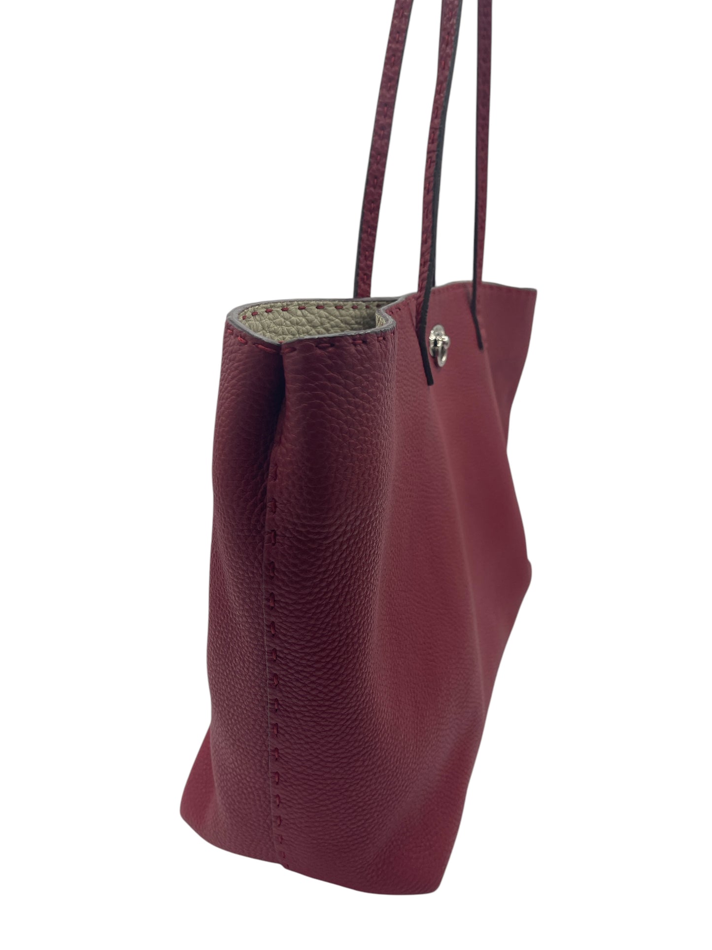 Fendi Dark Red Pebbled Leather Selleria Tote Bag