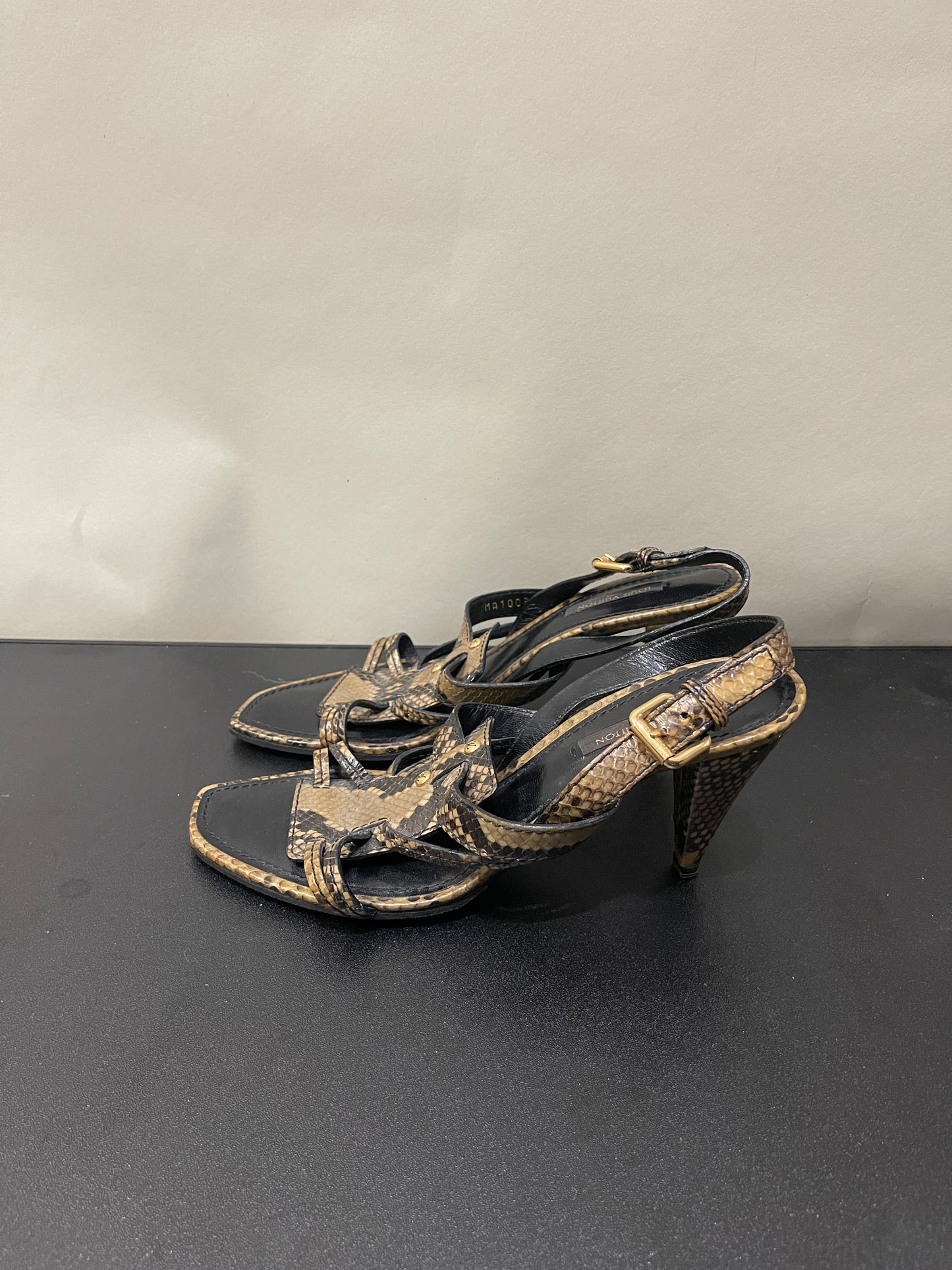 Louis Vuitton Brown Python Print Leather Slingback Sandals 5 M / 6.5 W