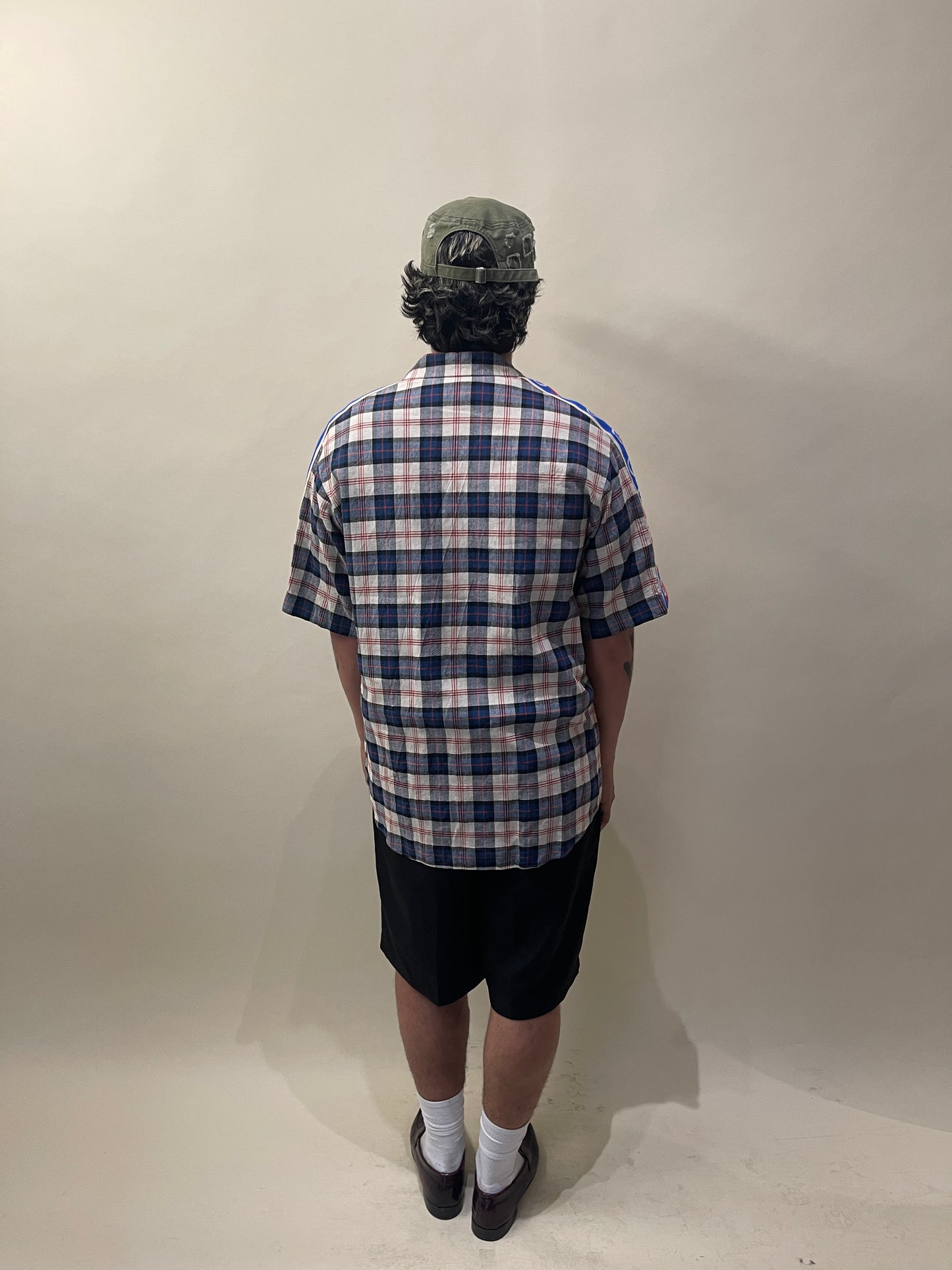 Gucci Blue, Red, & Cream Plaid SS Striped Shoulder Flannel 48