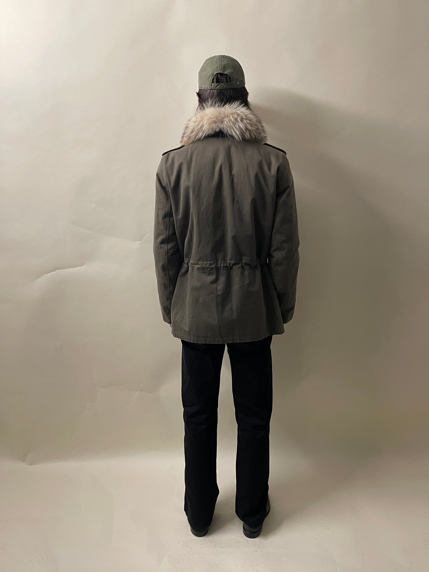 Yves Salomon Army Green Cotton Coyote Fur Lined Parka Medium - M