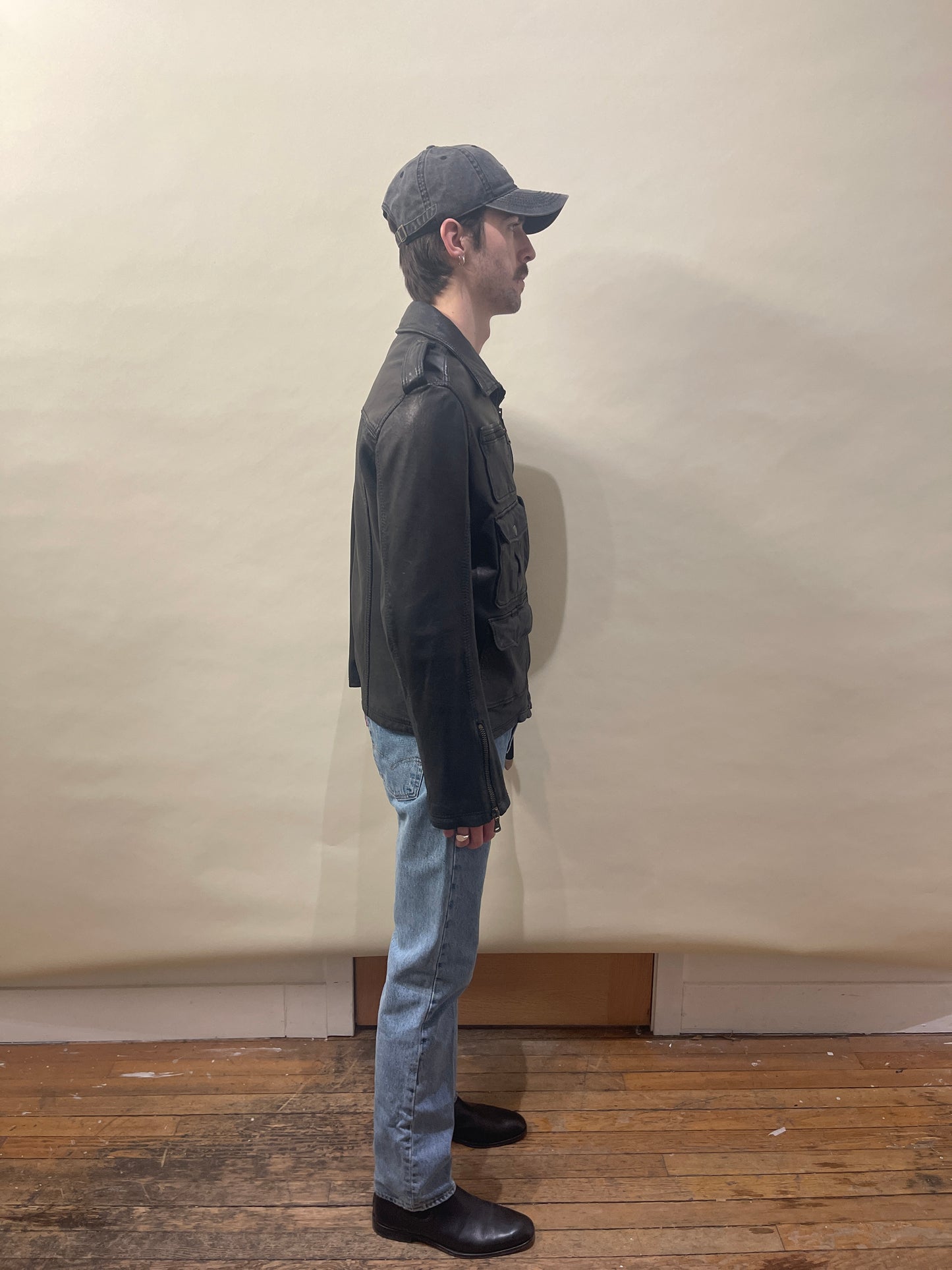 Dolce & Gabbana Faded Black & Brown Lamb Leather Multi Pocket Jacket 46