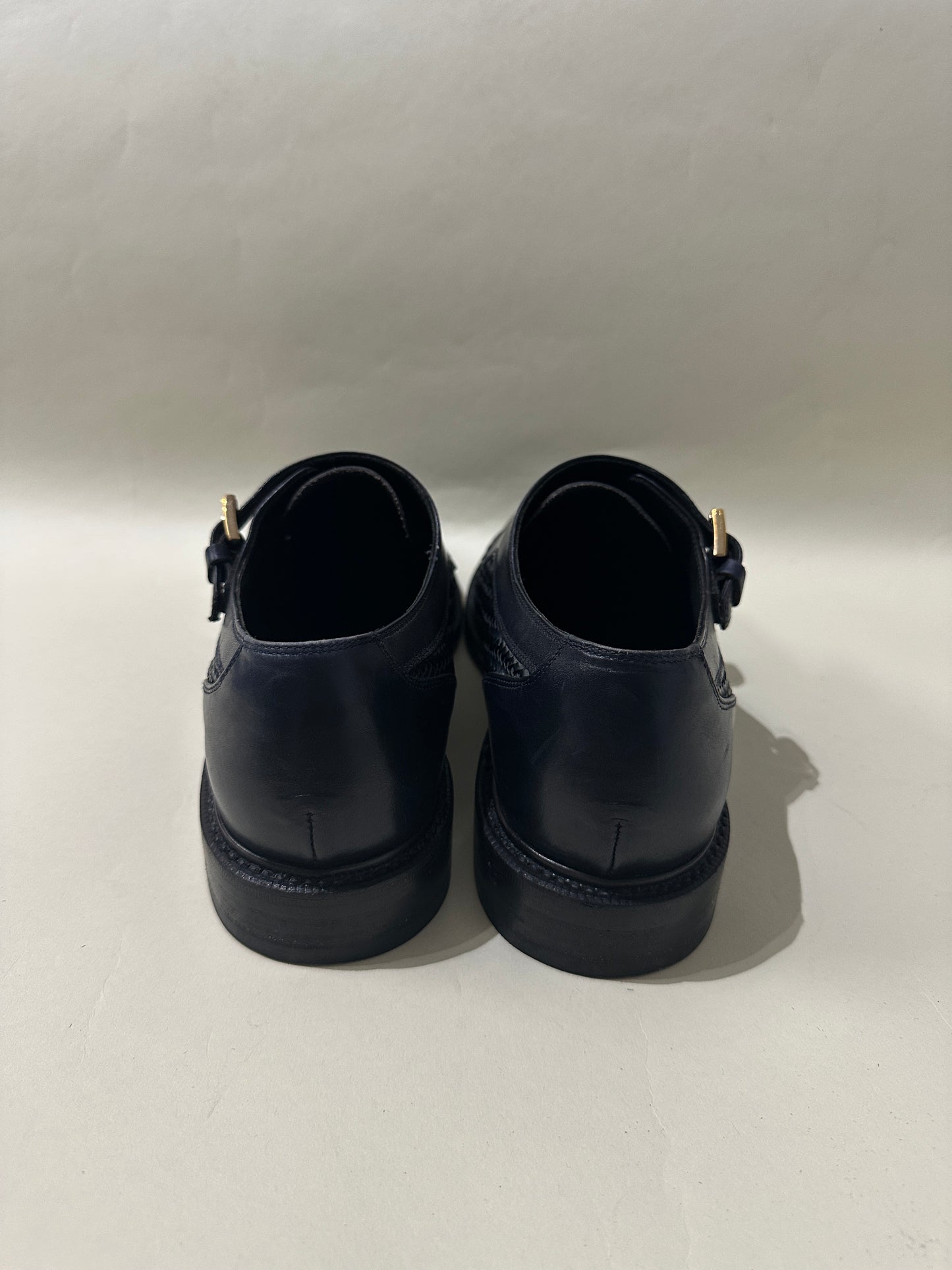 Brioni Navy Blue Leather Woven Monk Strap Dress Shoes 10 M / 11.5 W