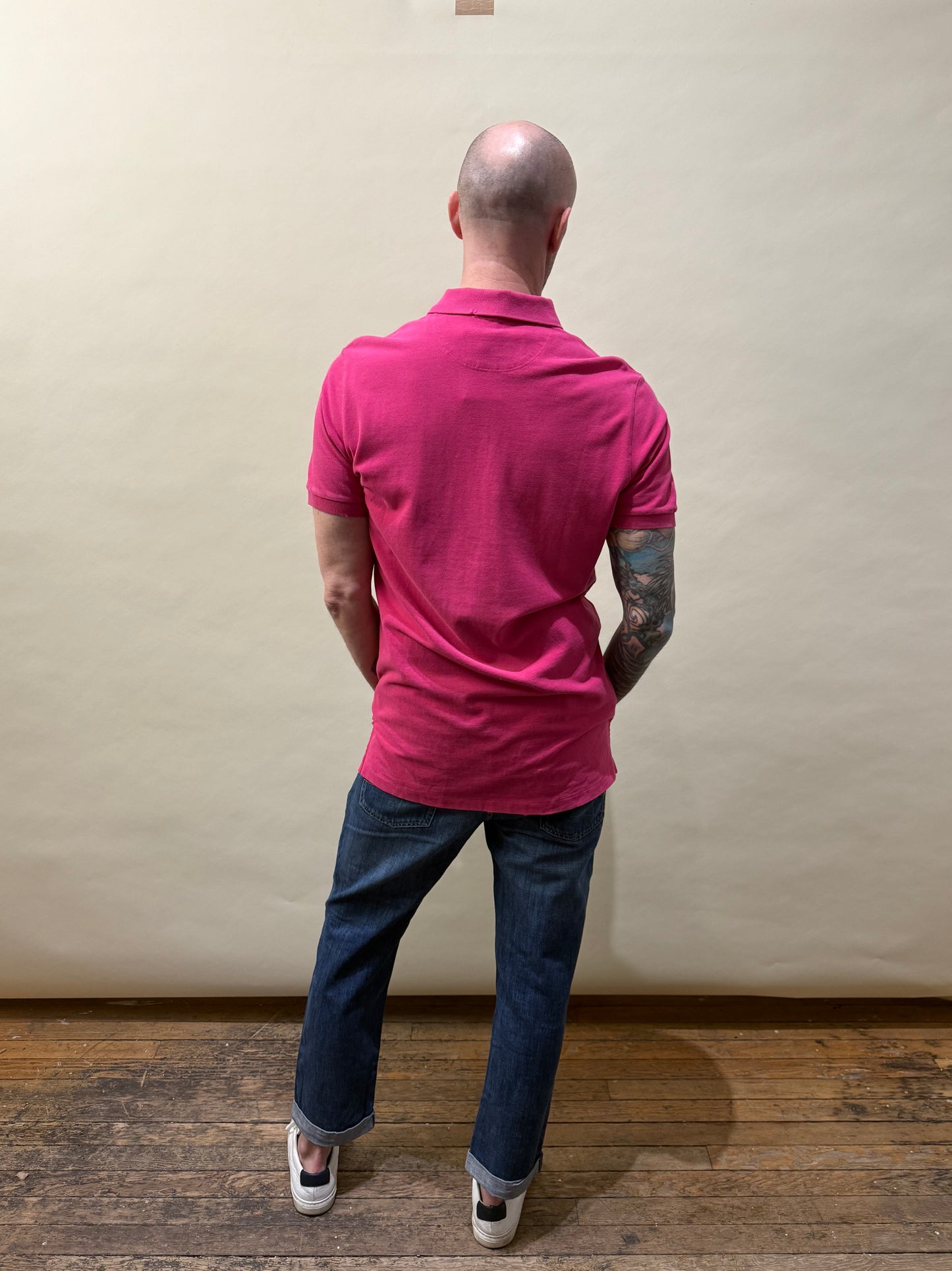 Burberry Brit Hot Pink EKD Patch Distressed SS Polo Large - L