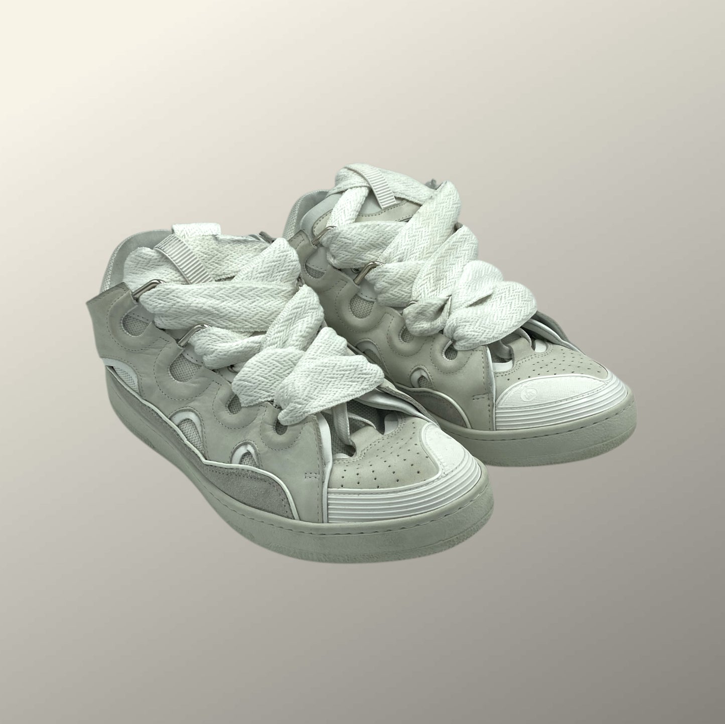 Lanvin White Leather & Suede Curb Sneakers 11 M / 12.5 W