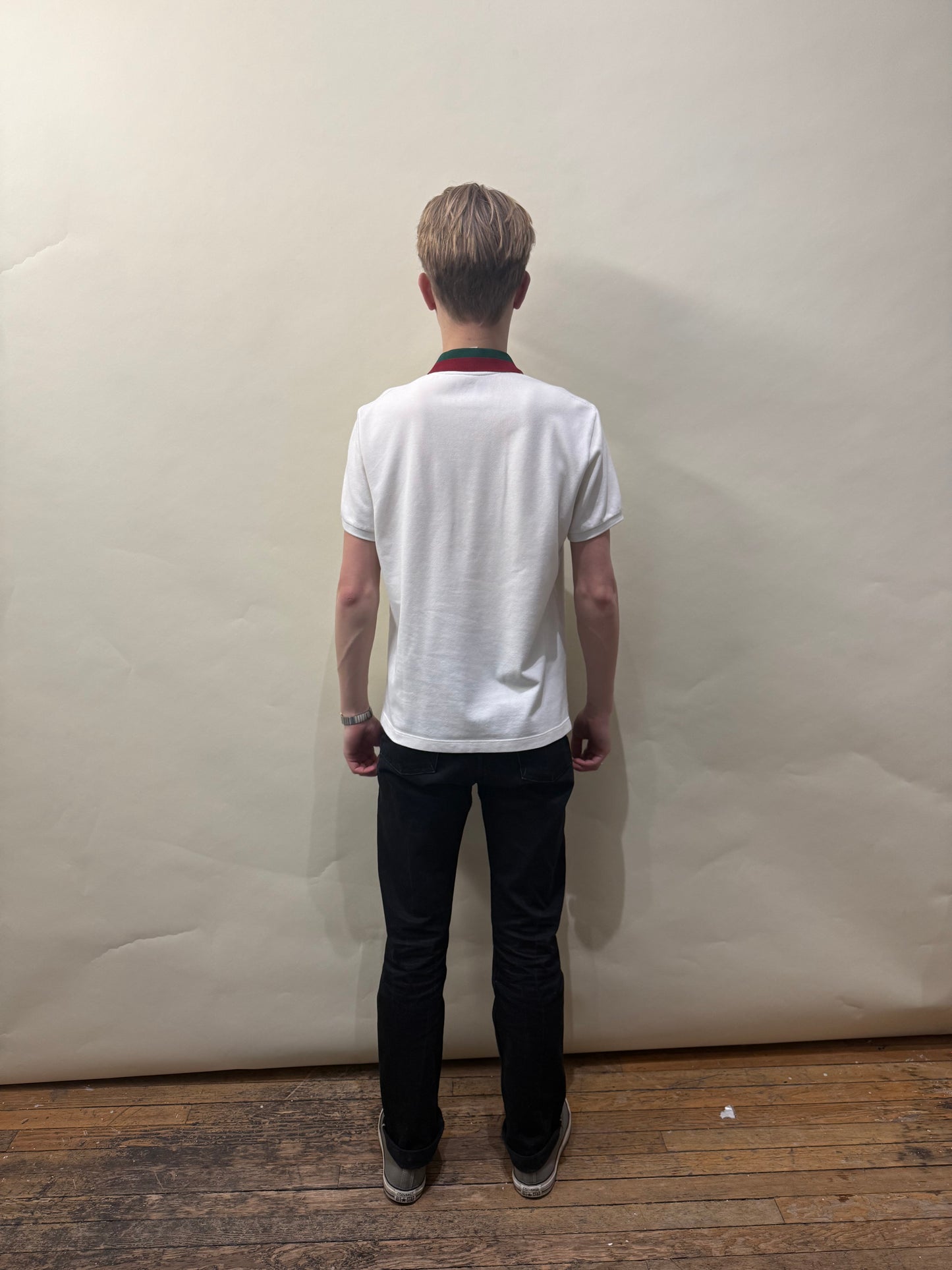 Gucci White Cotton Pique Web Collar SS Polo Shirt Large - L