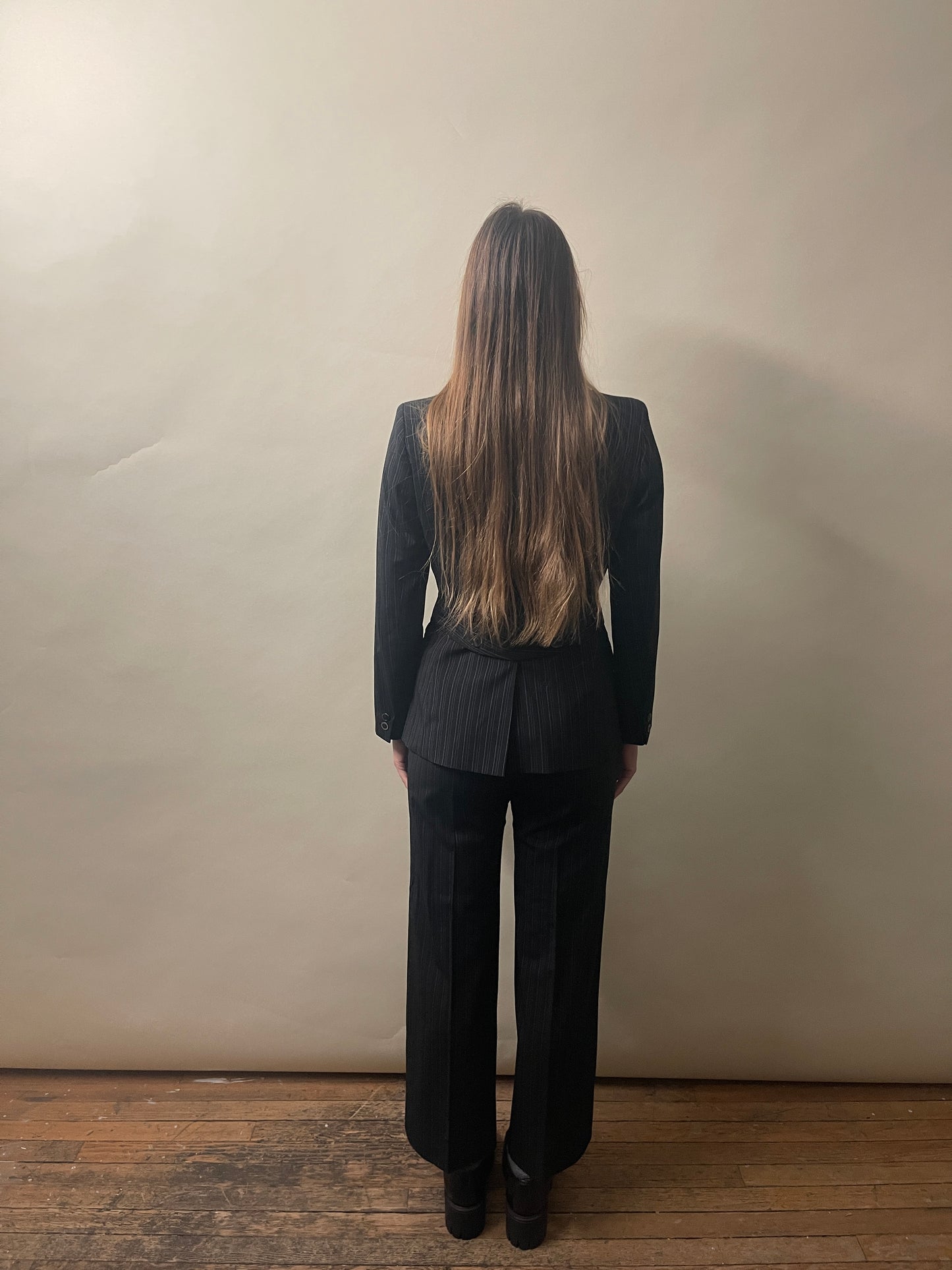 MaxMara Black & Lilac Striped Wool Blend Suit 8