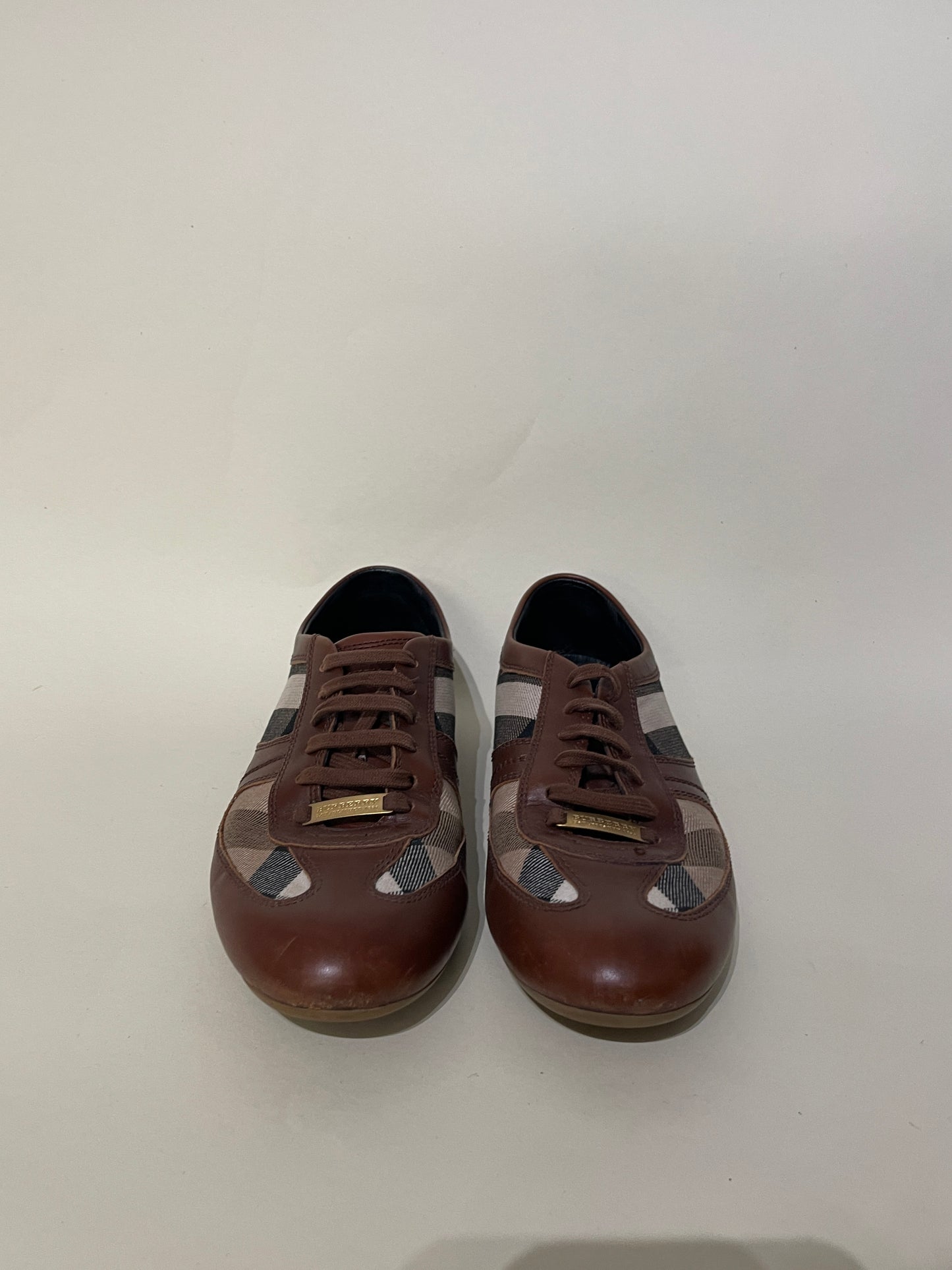 Burberry Light Brown & Nova Check Canvas Sneakers 7 M / 8.5 W