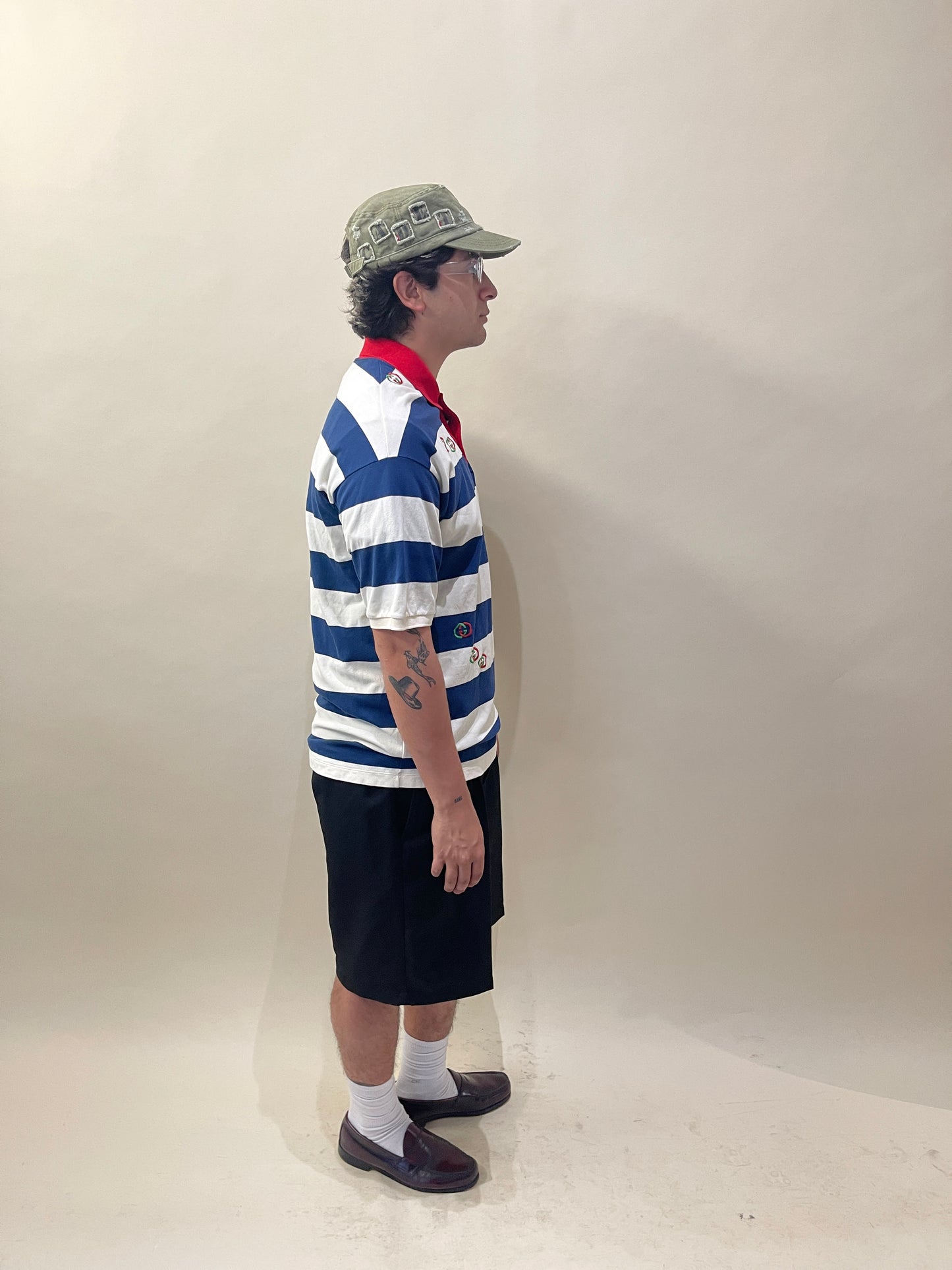 Gucci Navy & Cream Striped Cotton Pique Polo Extra Large - XL