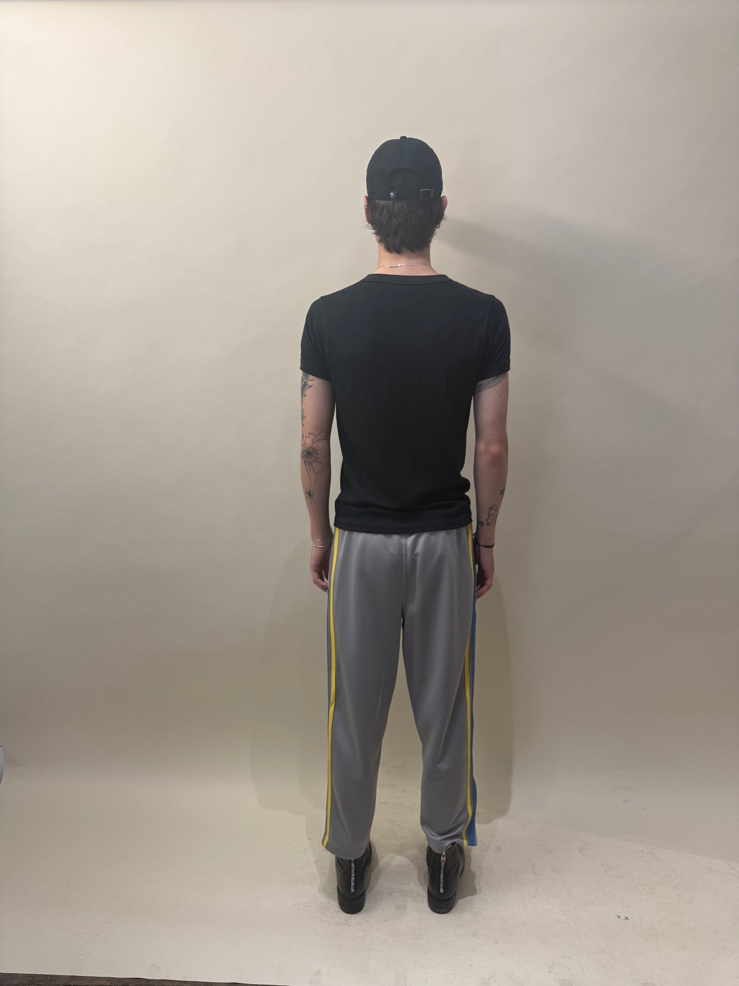 Comme Des Garcons Shirt Light Grey, Blue, & Yellow Side Stripe Track Pants Large - L