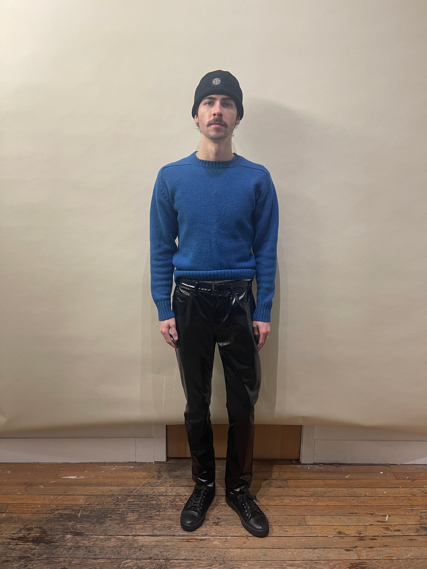 Saint Laurent Black Polyester Coated Slim Trousers 31