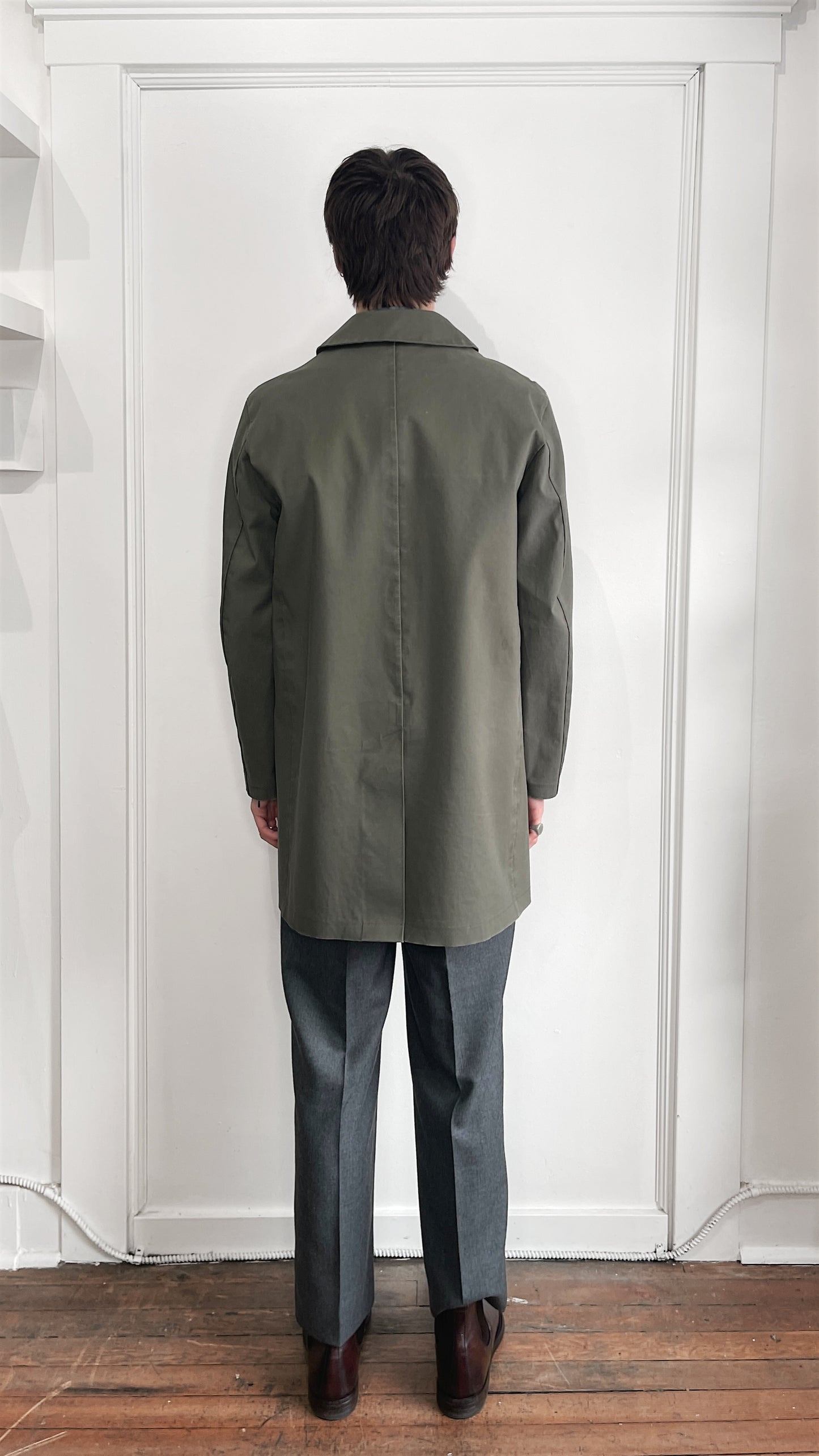 Mackintosh Green Bonded Cotton Mid Length Overcoat 38