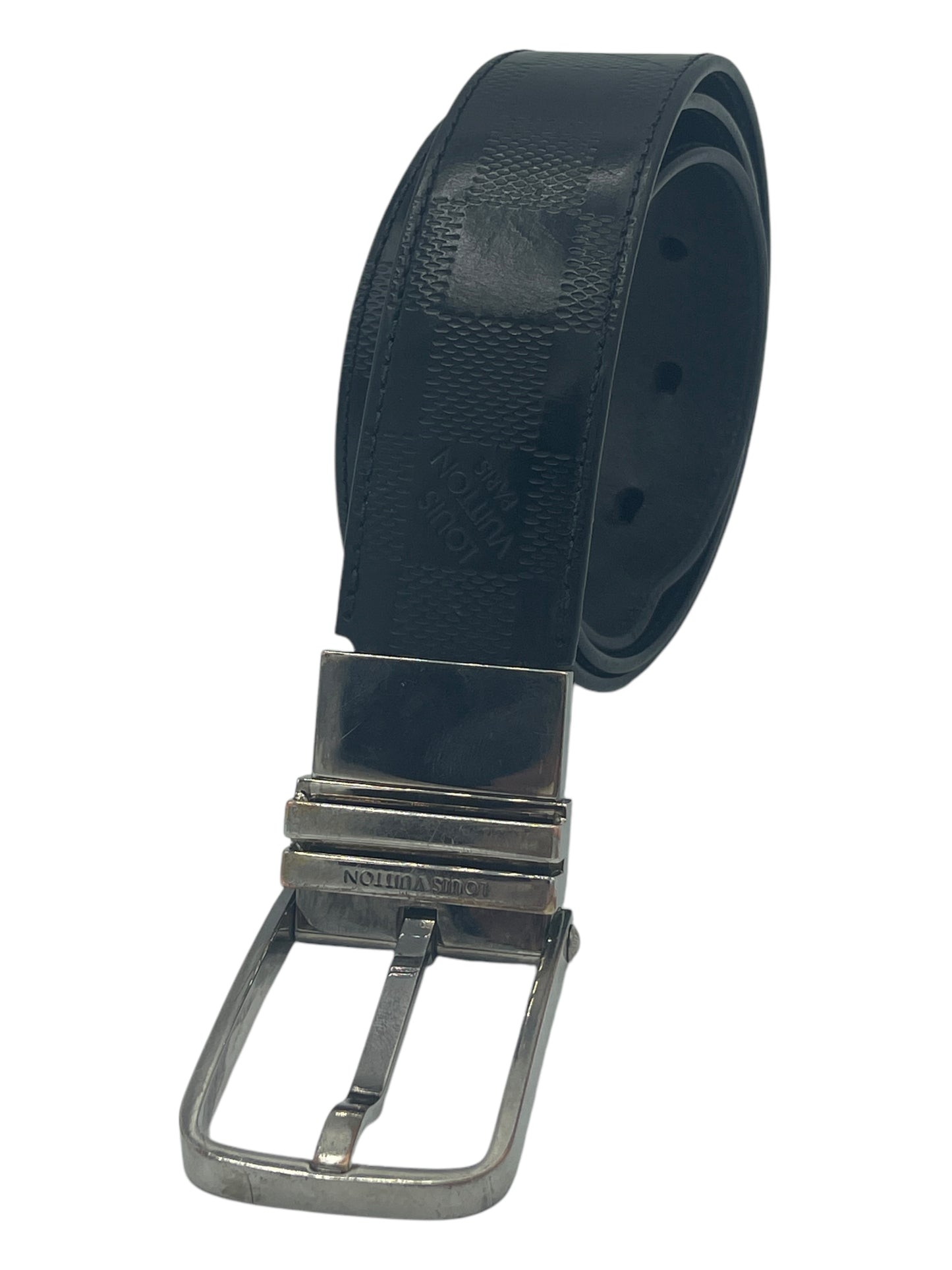 Louis Vuitton Black Leather Tonal Monogram Belt 34