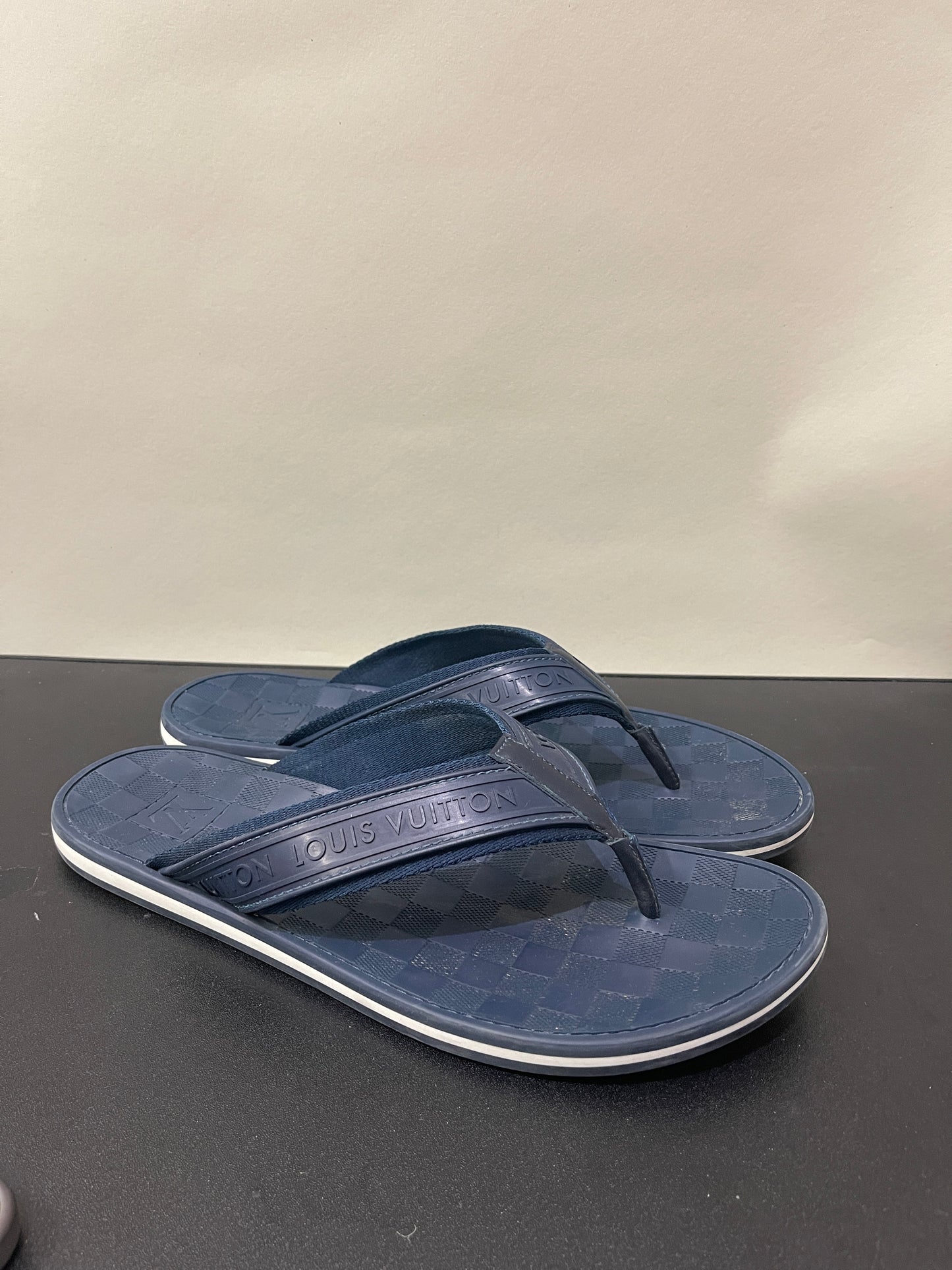 Louis Vuitton Dark Blue Checkered Flip Flops 10 M / 11.5 W