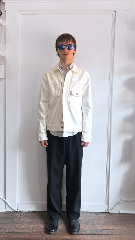 Our Legacy White Torn Twill Zip Up Single Pocket Jacket 38