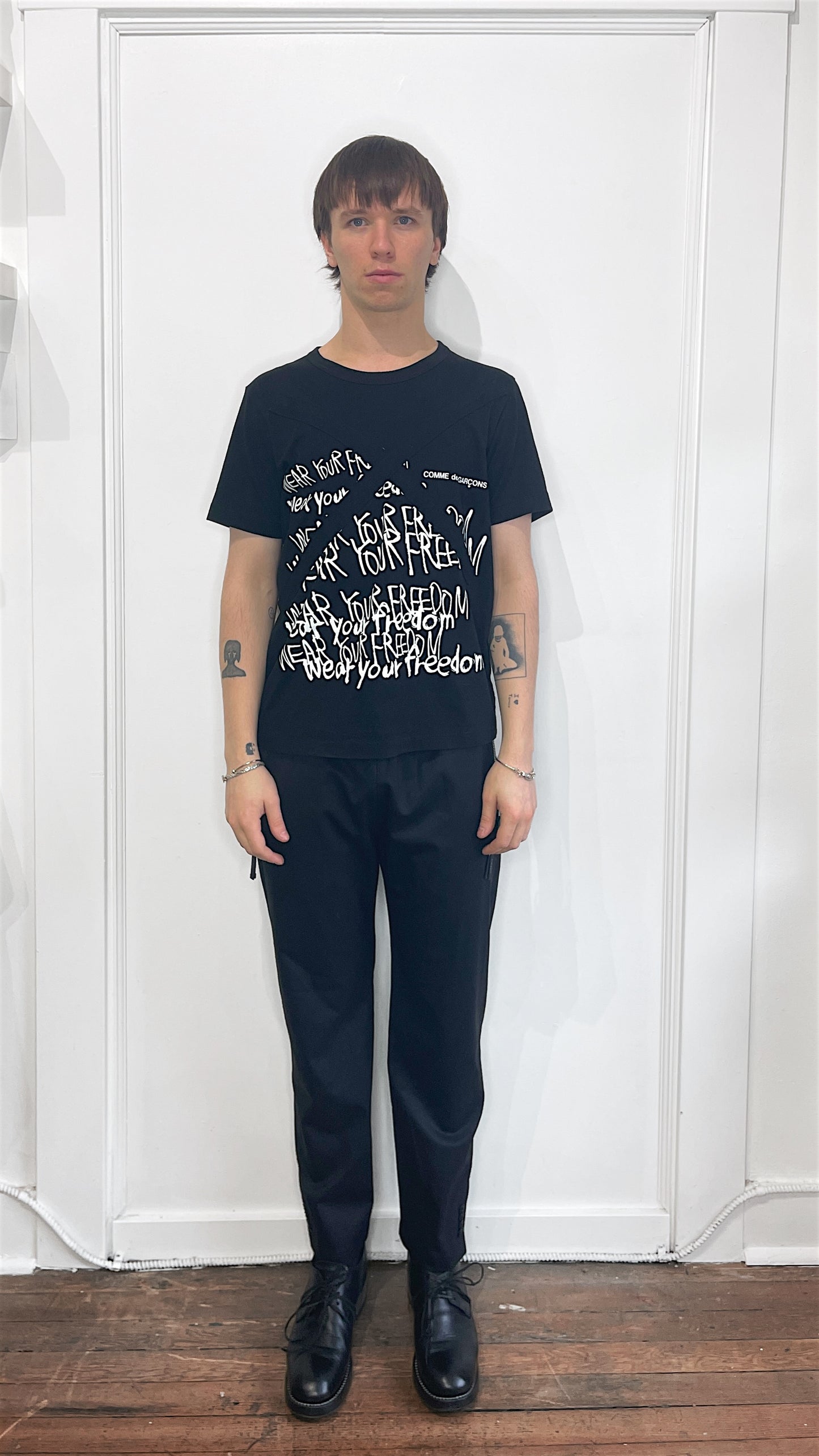 Comme Des Garcons Black Cotton 'Wear Your Freedom' Graphic T-Shirt Medium