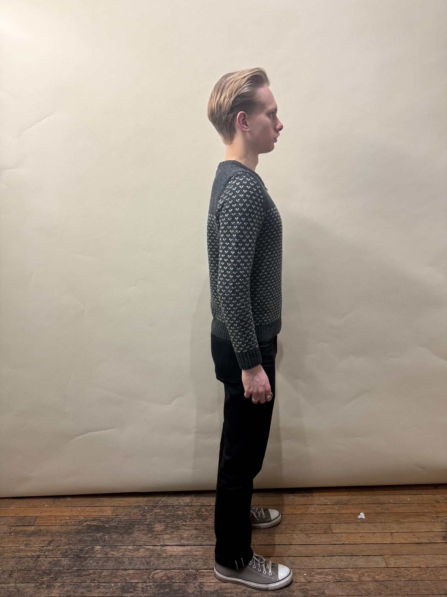 Steven Alan Dark Grey & White Fair Isle Pattern Knit Zip Up Sweater Extra Small - XS