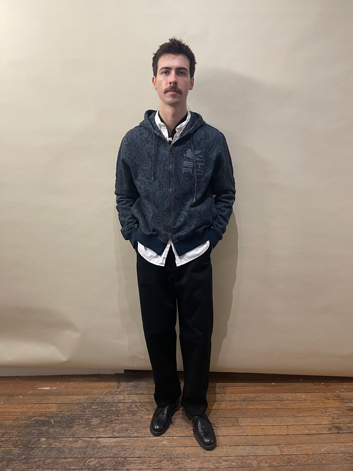 Etro Navy Blue Tonal Paisley Zip Up Hoodie Medium - M