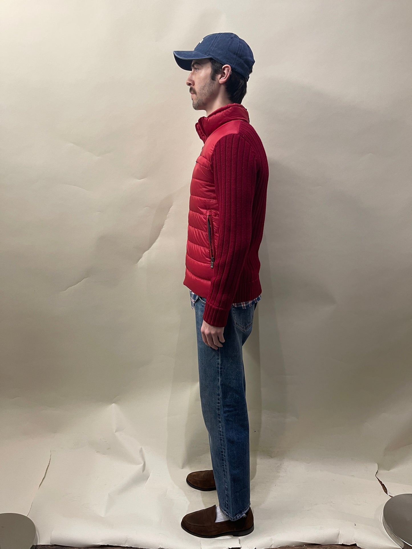 ZegnaSport Red Down Filled Front Panel Knit Jacket Medium - M