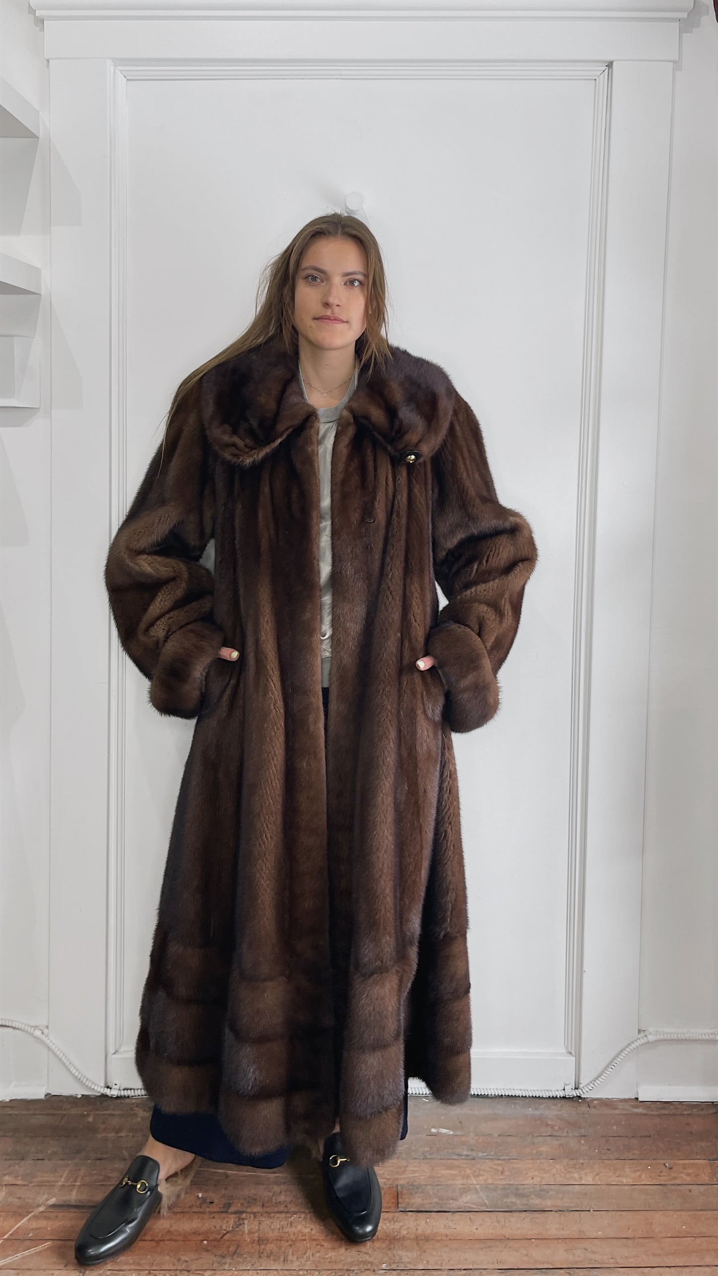 Saga Mink Brown Mink Fur Full Length Overcoat Large