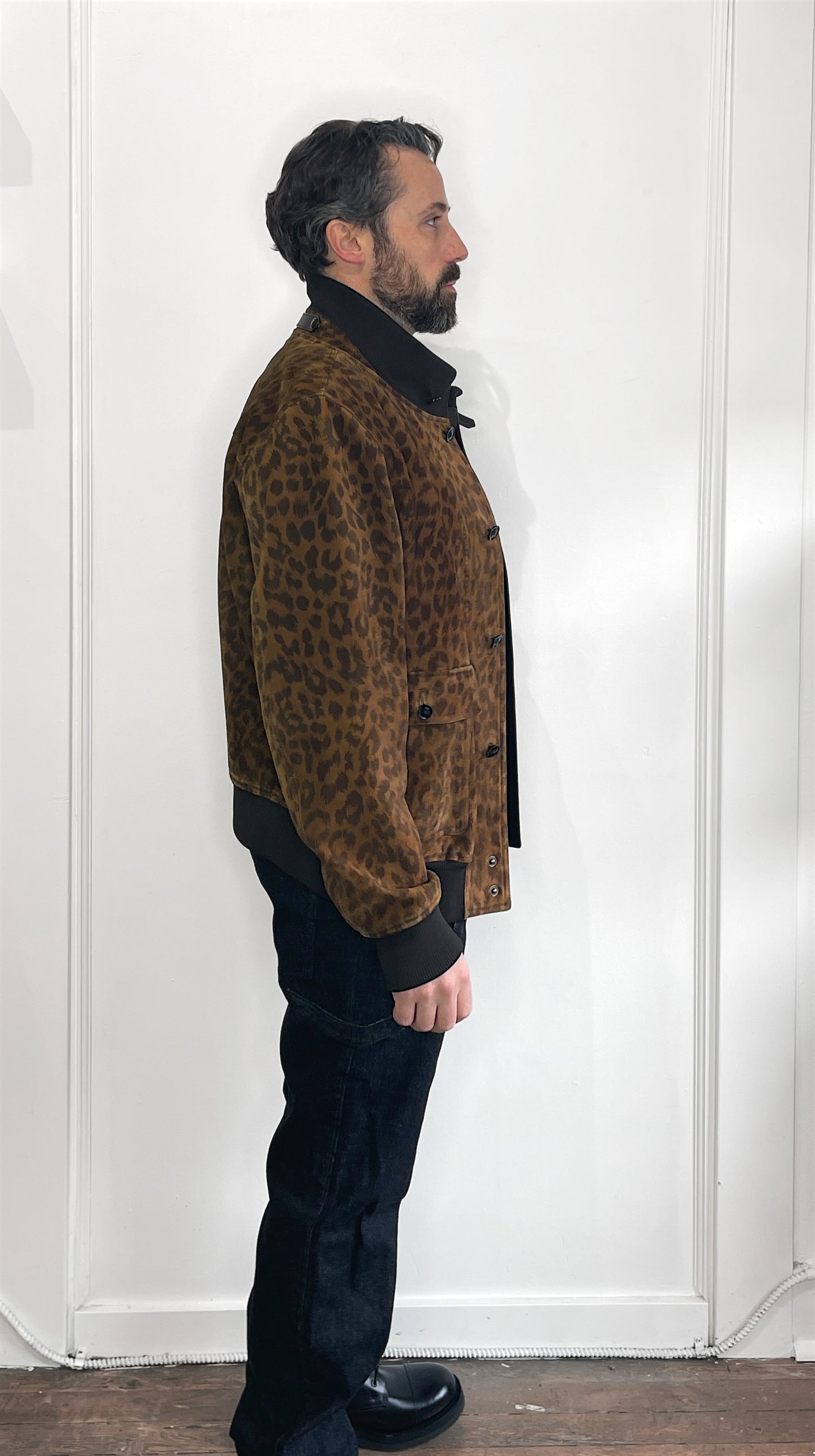 Tom Ford Brown Suede Leopard Print Bomber Jacket 46