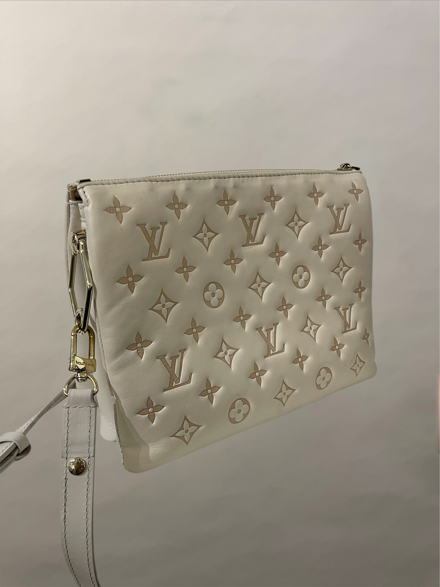 Louis Vuitton Off White Leather Quilted Monogram Coussin Satchel