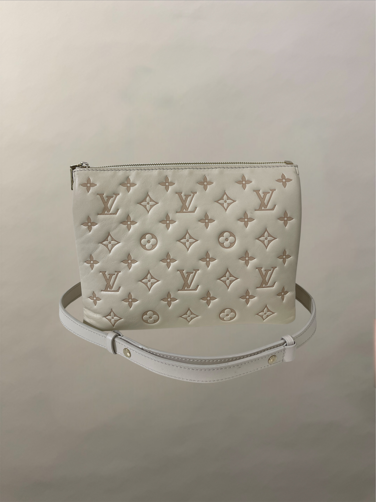 Louis Vuitton Off White Leather Quilted Monogram Coussin Satchel