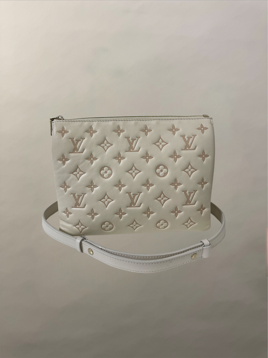 Louis Vuitton Off White Leather Quilted Monogram Coussin Satchel