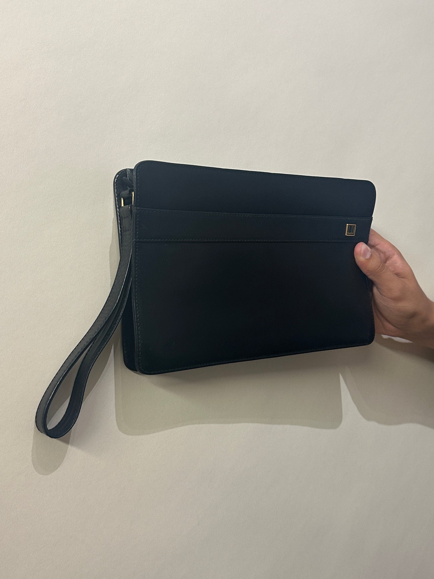 Dunhill Black Leather Wristlet Clutch Wallet