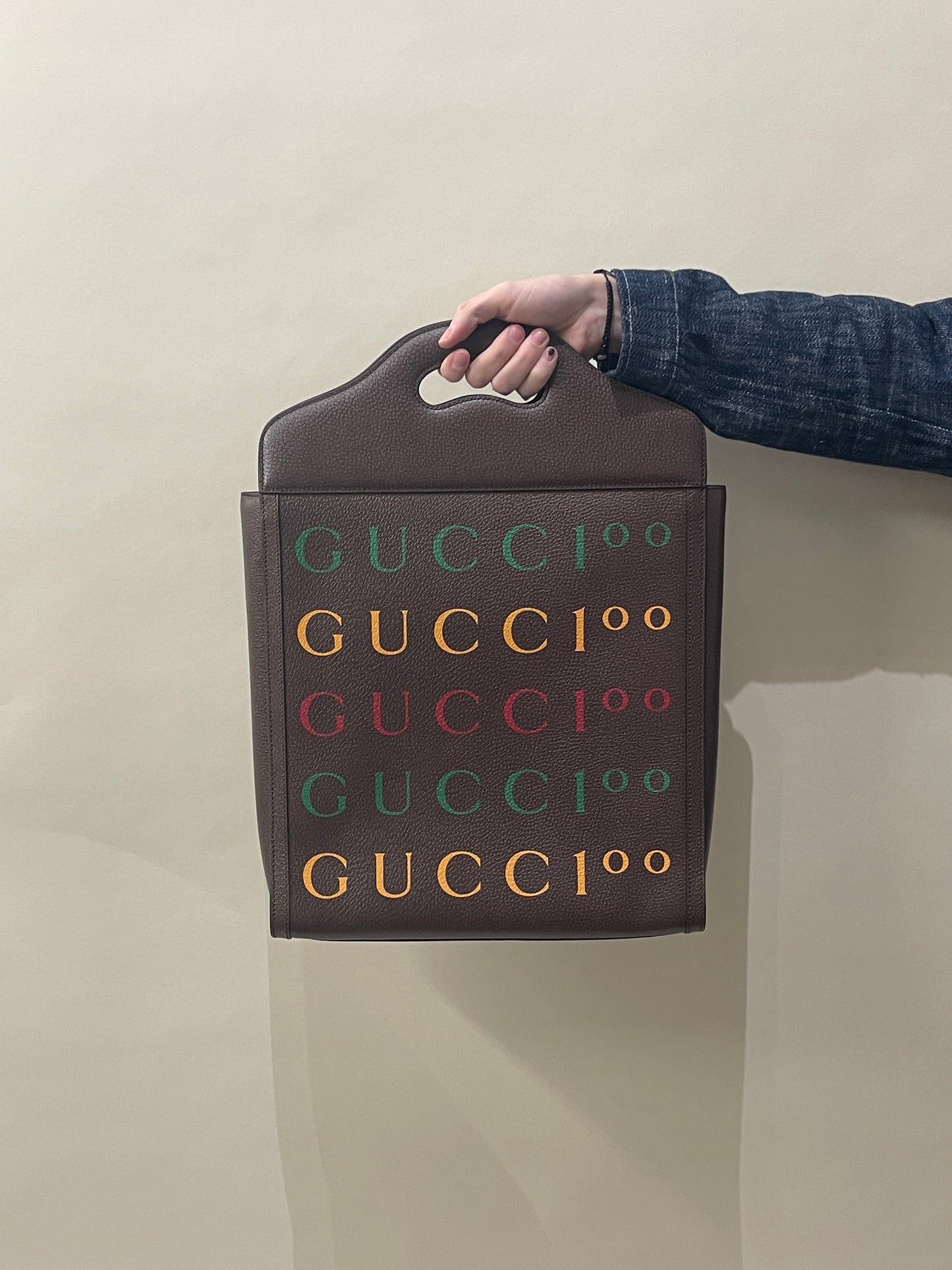 Gucci Brown Grained Leather Aria 100th Anniversary Tote