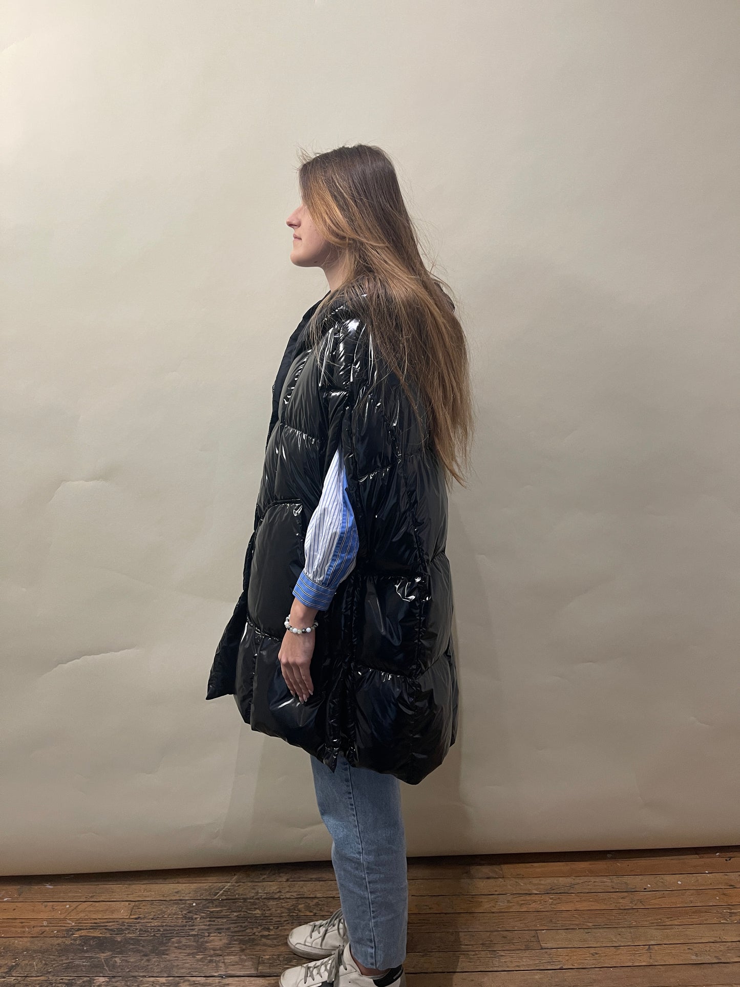 Annette Görtz Black Shiny Hooded Puffer Poncho Medium - M