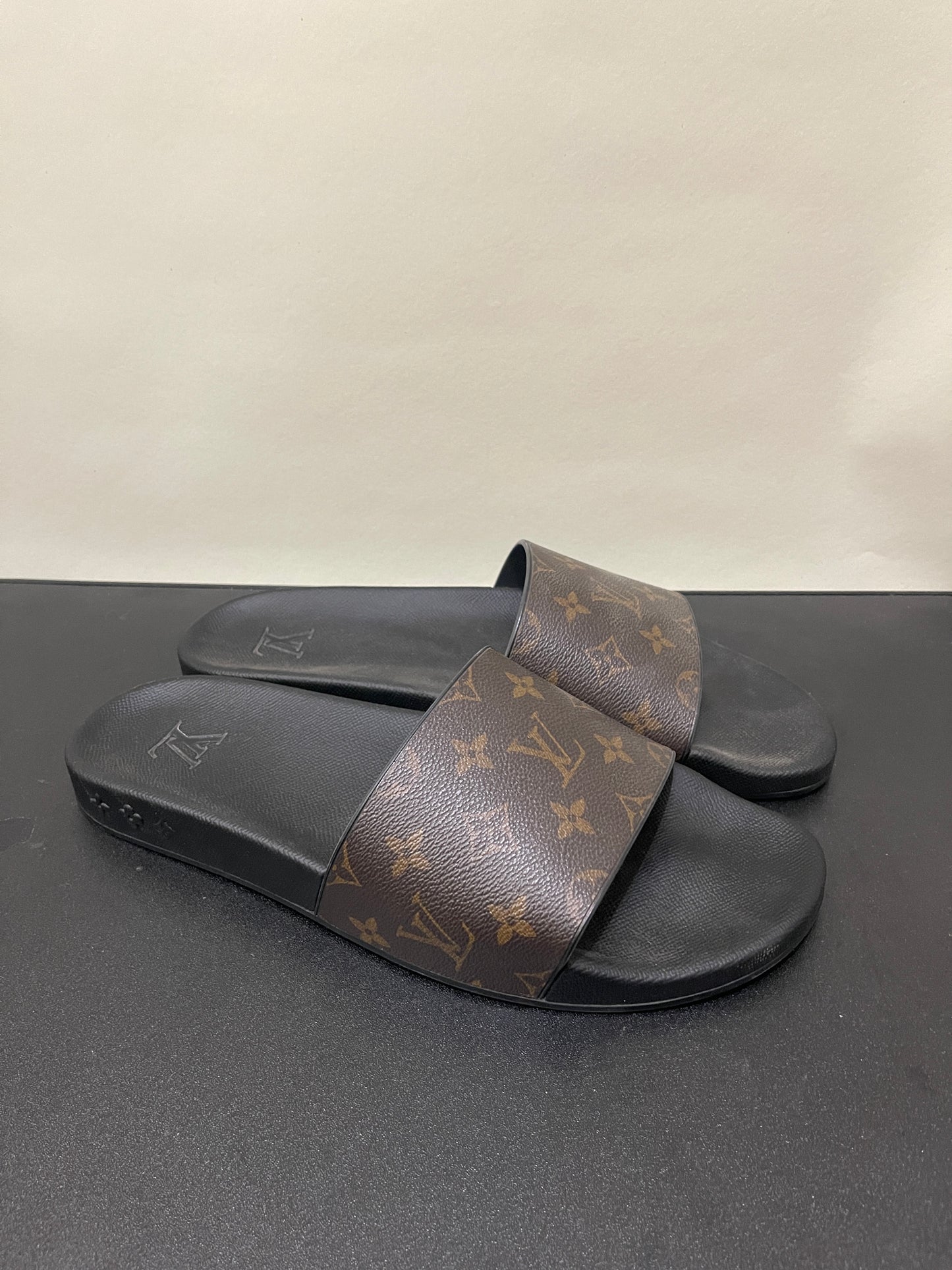 Louis Vuitton Black & Brown Monogram Waterfront Slide 12 M / 13.5 W