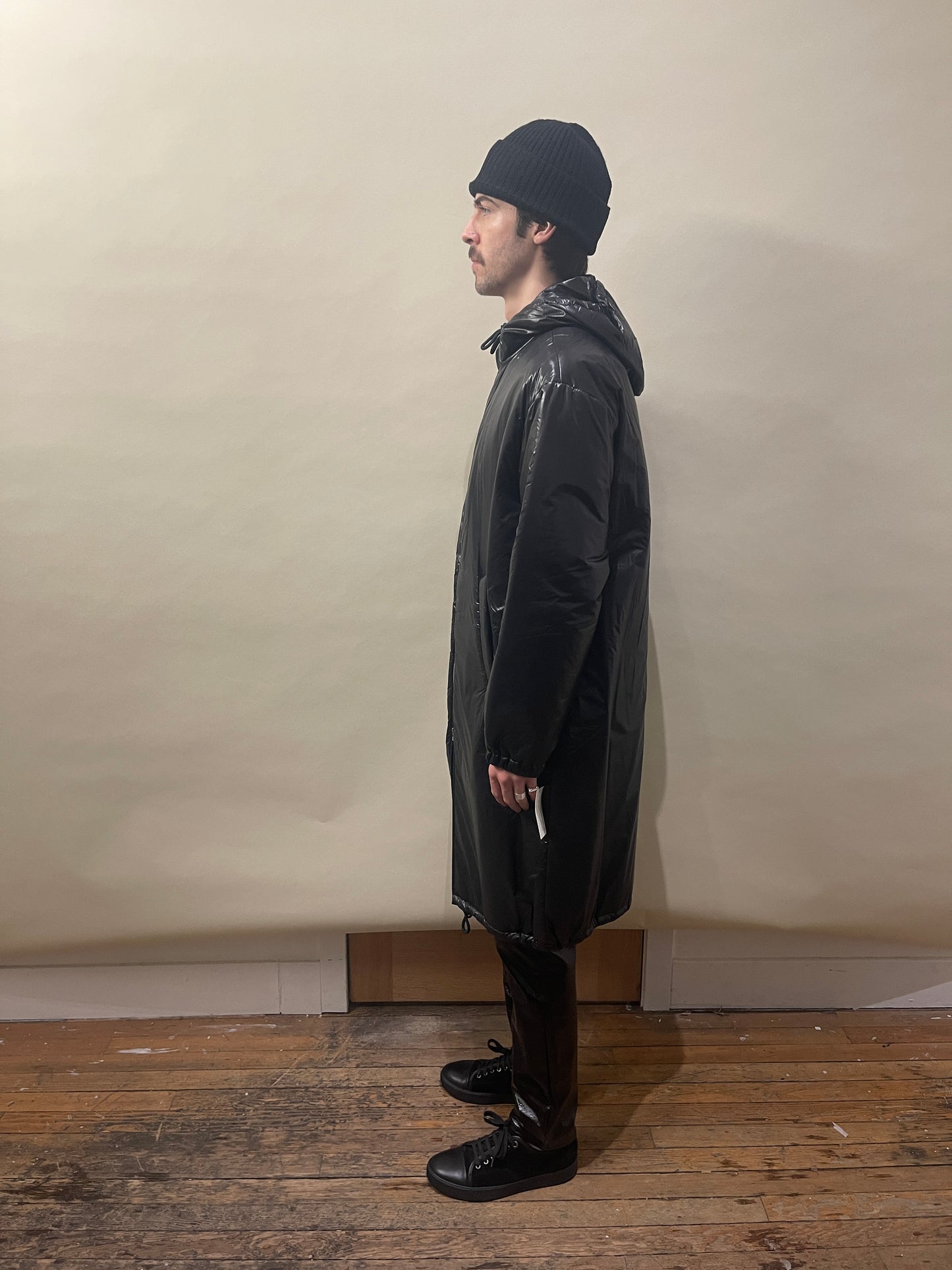 Dries Van Noten Black Polyamide Hooded Long Puffer Coat Small - S