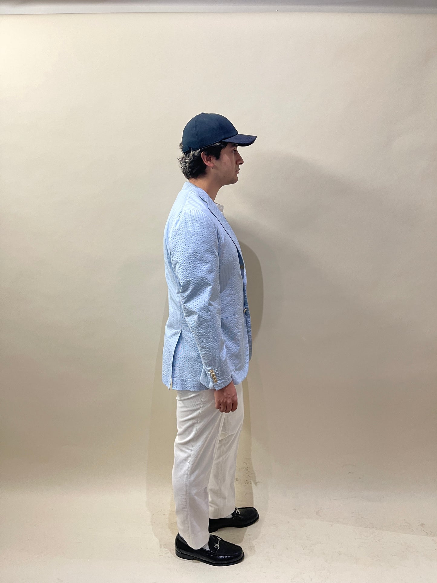 Isaia Light Blue & White Striped Seersucker Cotton Sport Coat 44