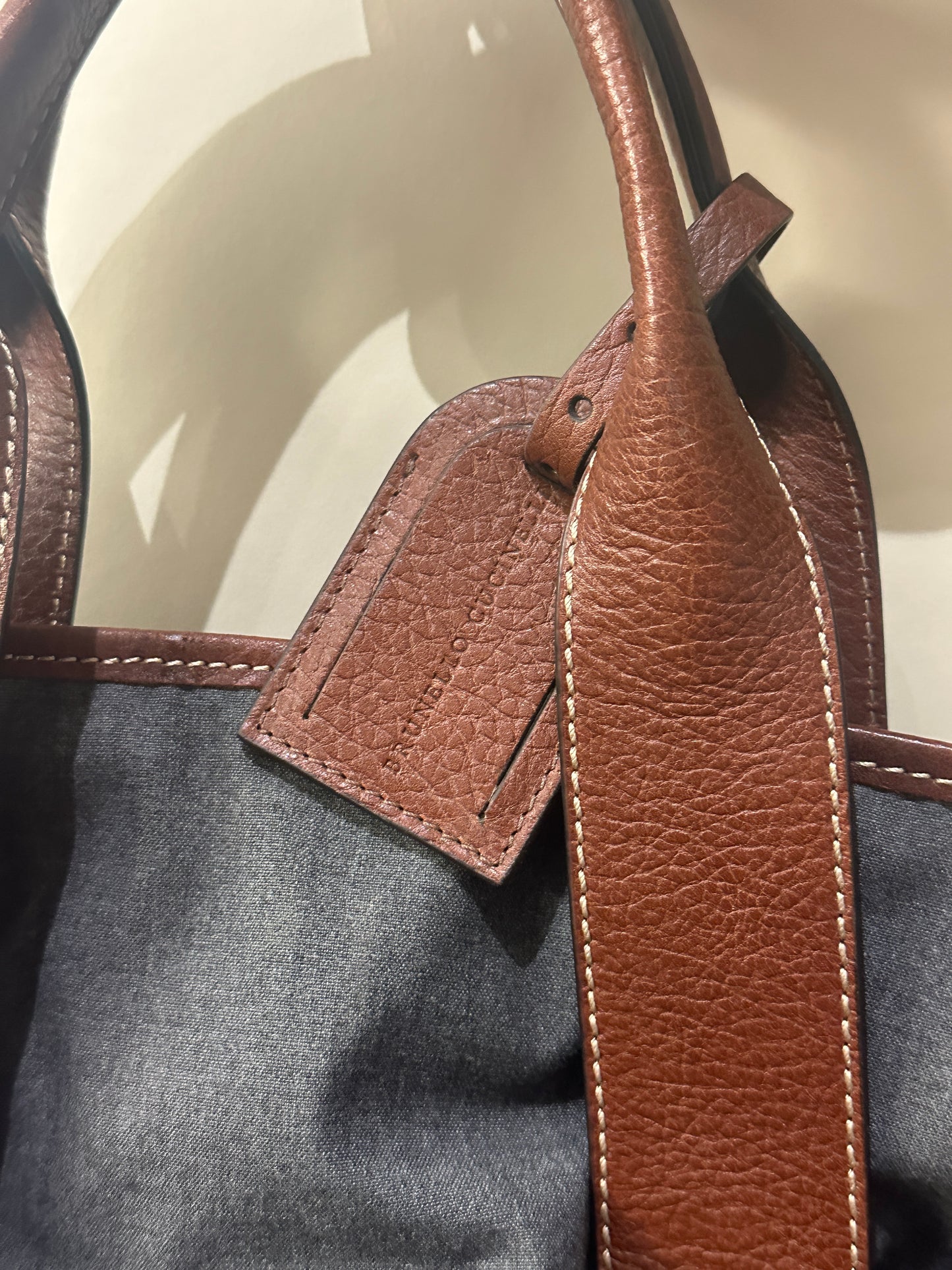 Brunello Cucinelli Dark Grey & Brown Leather Folding Garment Bag