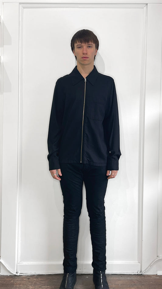 Our Legacy Black Lightweight Lyocell Zip Shirt 36