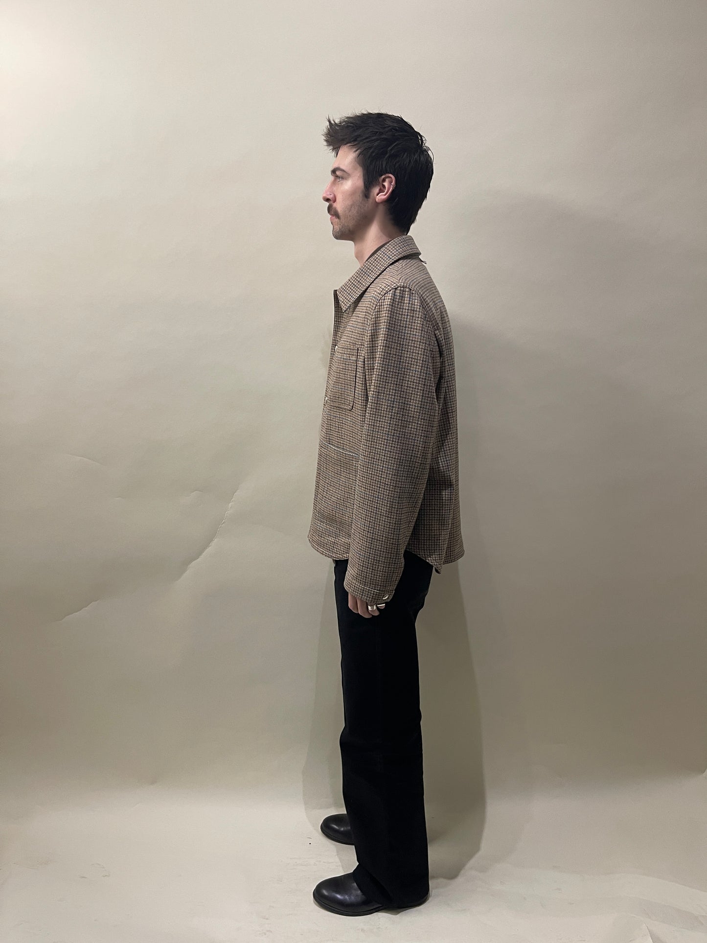 Thom Browne Tan, Brown, & Blue Houndstooth Plaid Wool Shacket Large - L