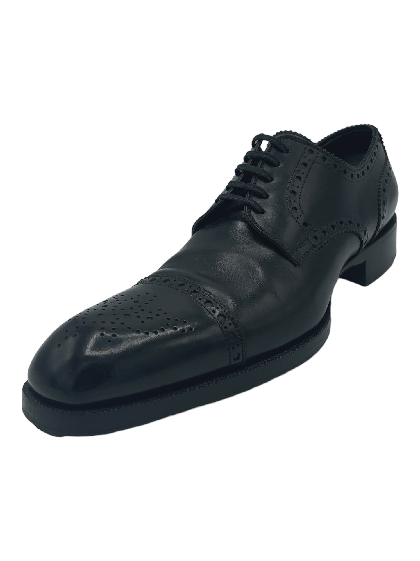 Tom Ford Black Brogue Cap Toe Derby Dress Shoes