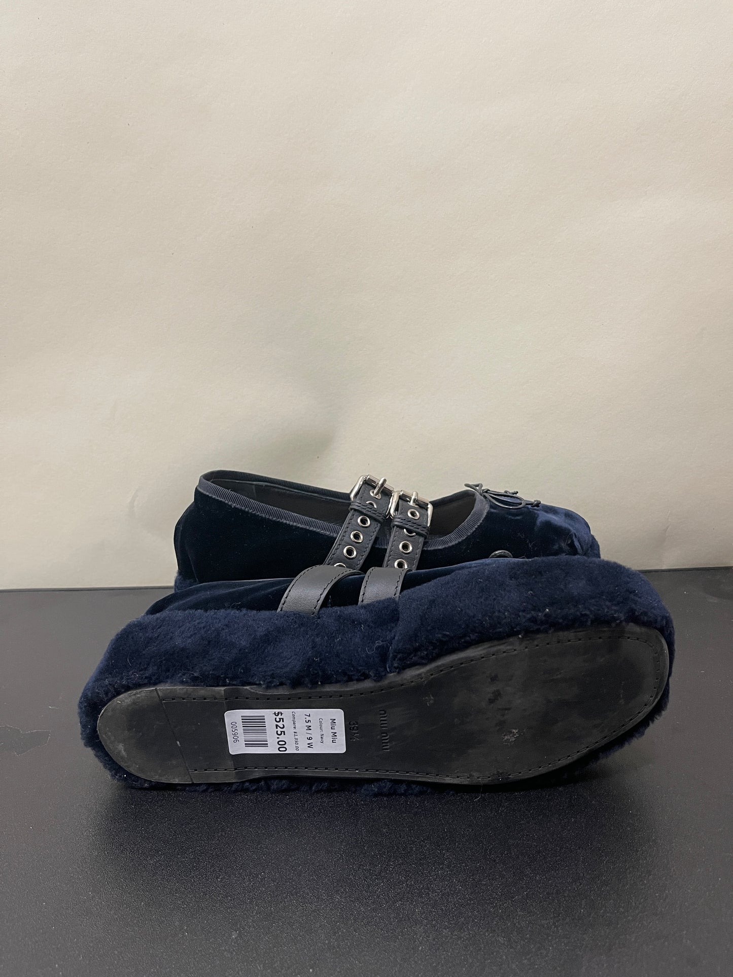 Miu Miu Navy Blue Velvet Platform Ballet Flats 7.5 M / 9 W