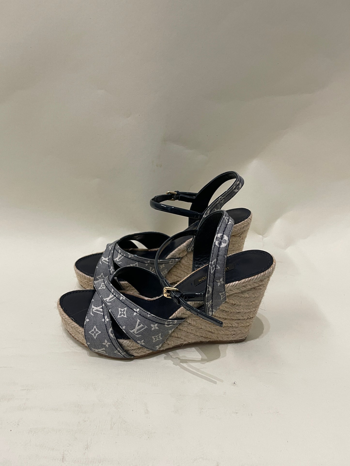 Louis Vuitton Blue Monogram Canvas Espadrille Wedge Sandal 6.5 M / 8 W