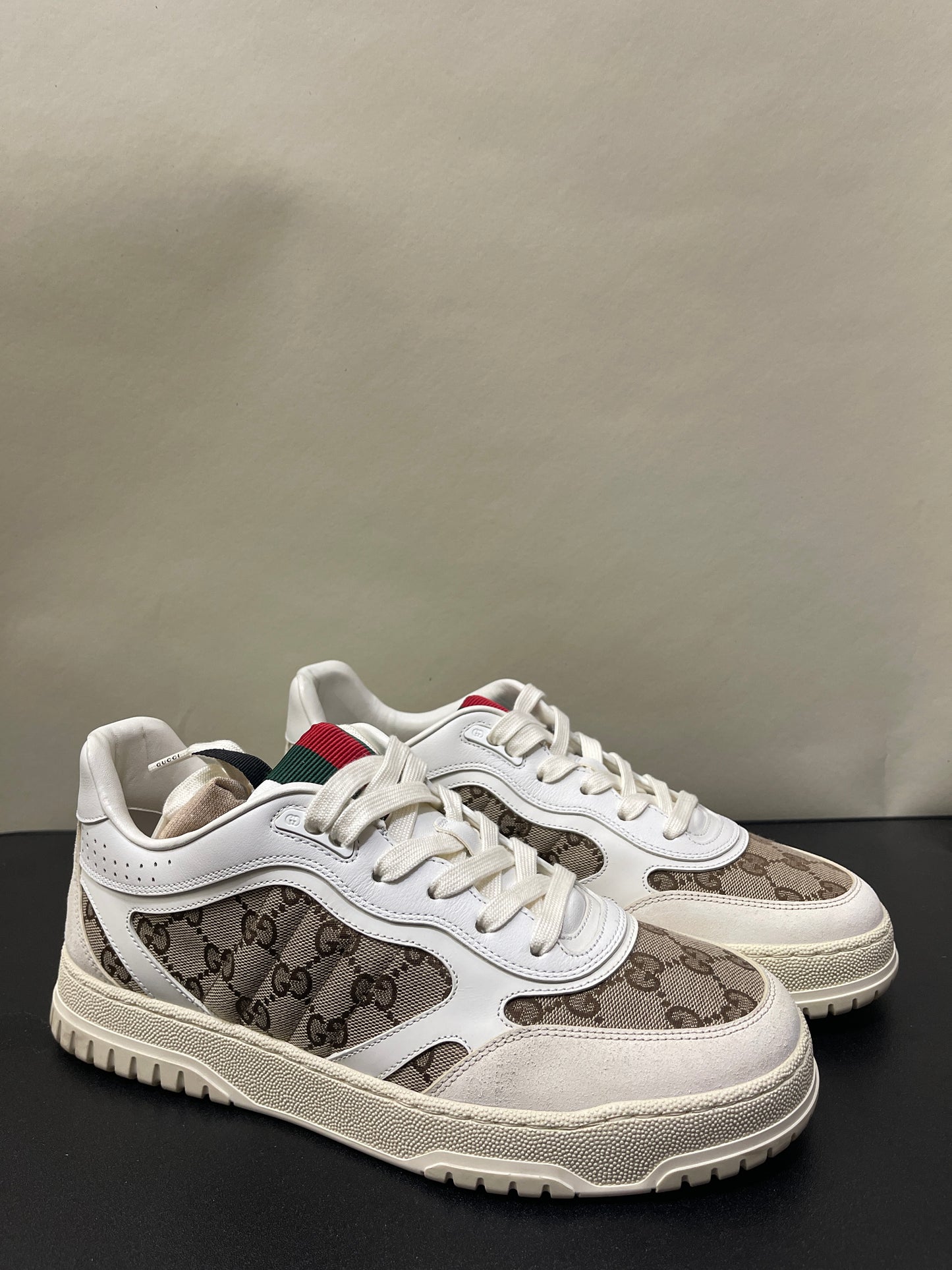 Gucci White Leather & Canvas Re-Web Sneakers 9 M / 10.5 W