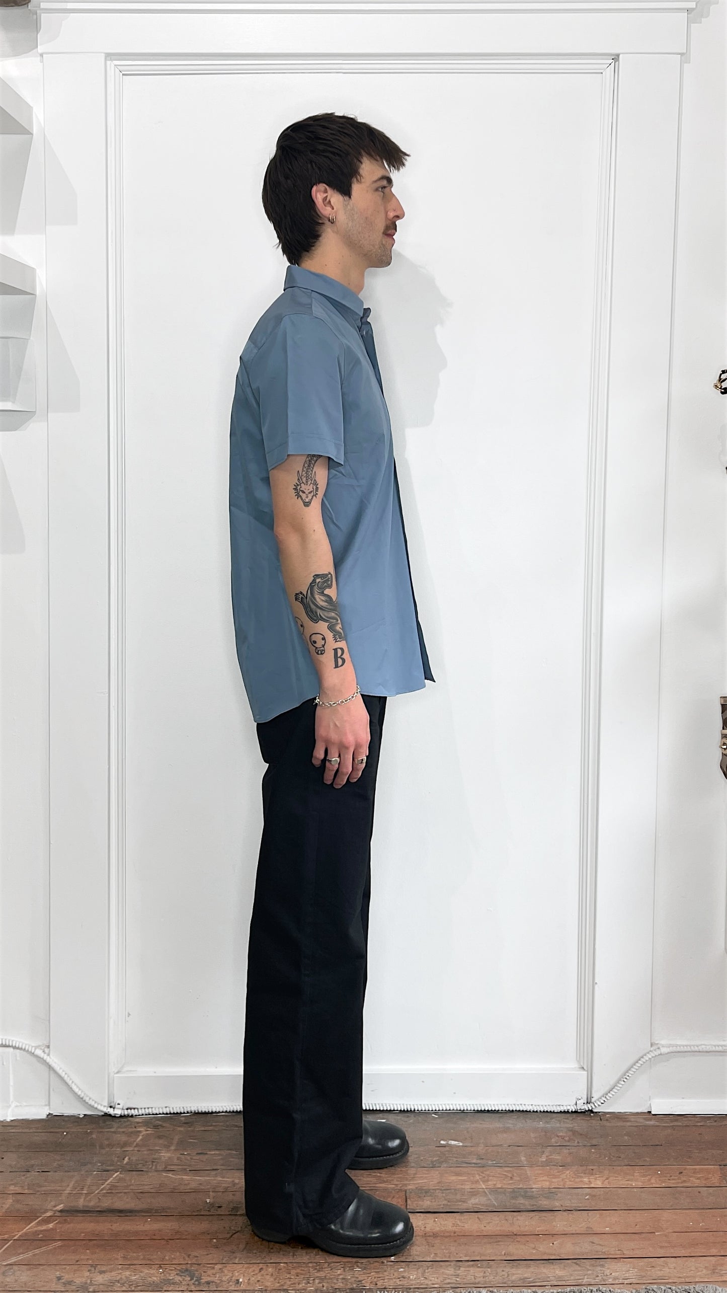 Moschino Baby Blue Chest Logo SS Button Up Shirt 15.5